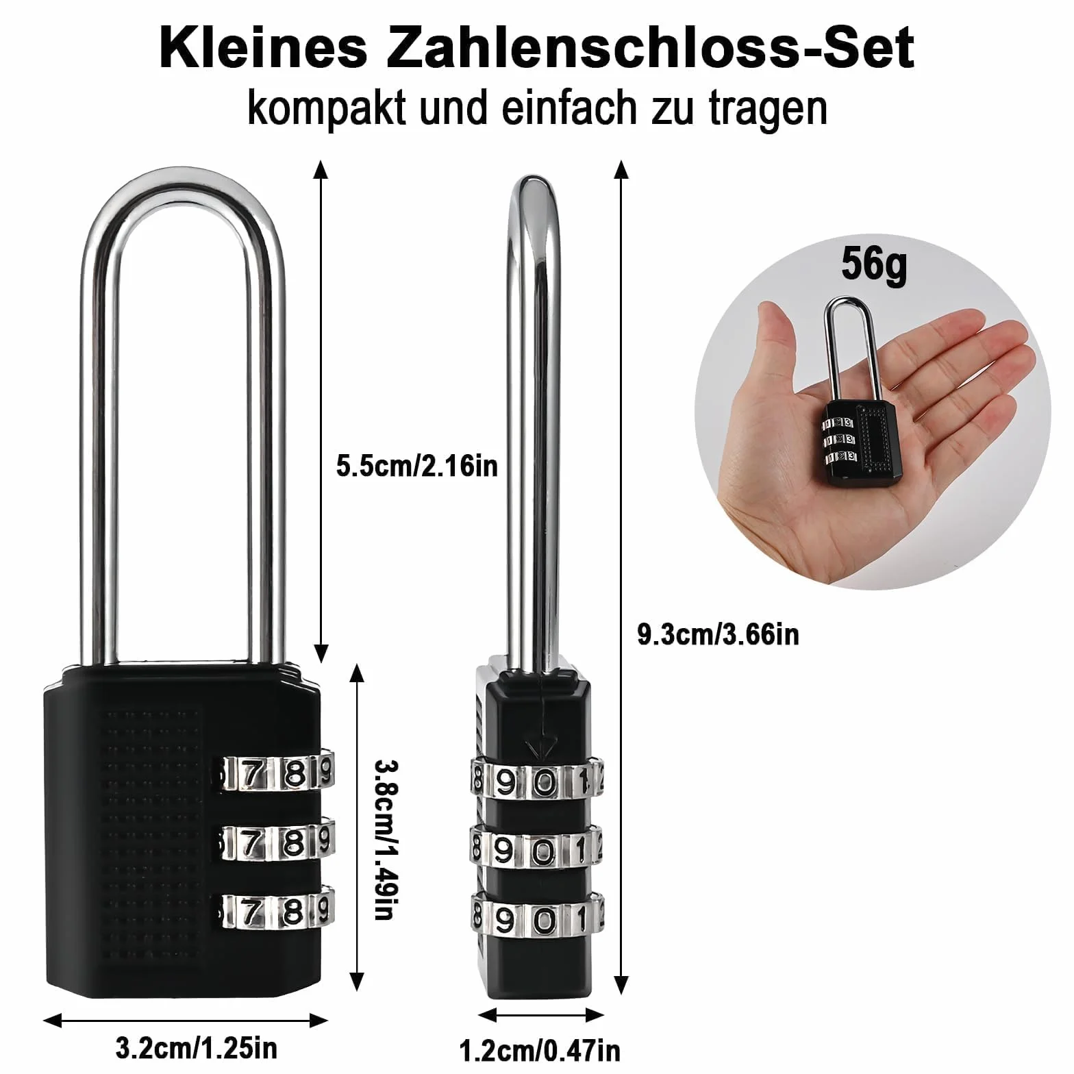 Cieex 3 sztuki kłódki szyfrowe, 3-cyfrowe, mała kłódka z długim pałąkiem, kod liczbowy, odporna na warunki atmosferyczne, zamek z kodem numerycznym, do walizki, szafki, garażu, siłowni, ogrodu, szopy