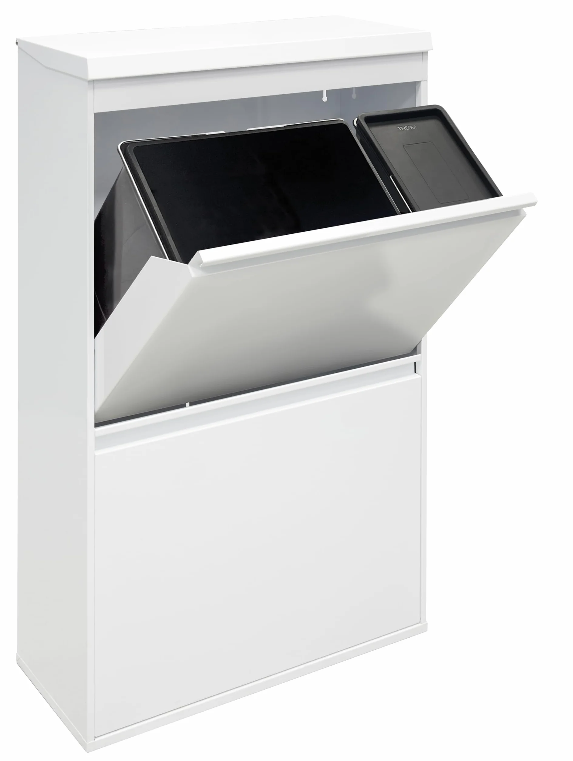 ARREGUI Top CR621-B2 stalowy system segregacji odpadów z pudełkiem do przechowywania z pokrywką, 4 przegródki, kosz na śmieci do kuchni, 23 + 11 + 17 + 17 l (68 l), 1 bardzo duże wiadro, 4-komorowy