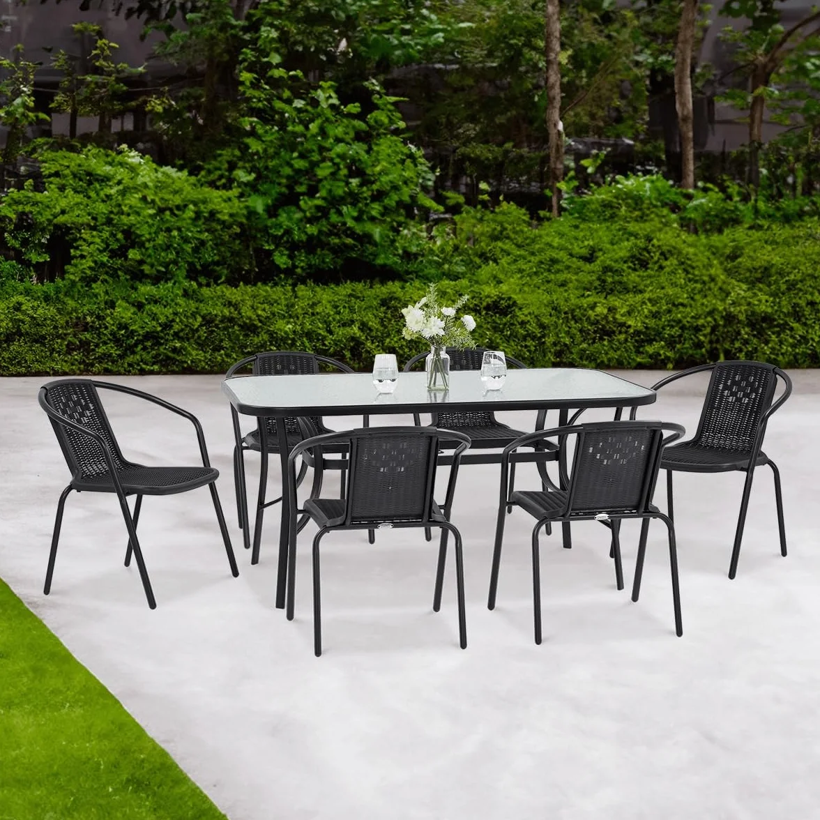 Zestaw Mebli Jadalnianych Focus Garden Ogrodowych Simple Stół 150x90cm 6x Krzesło Grafit 1 szt
