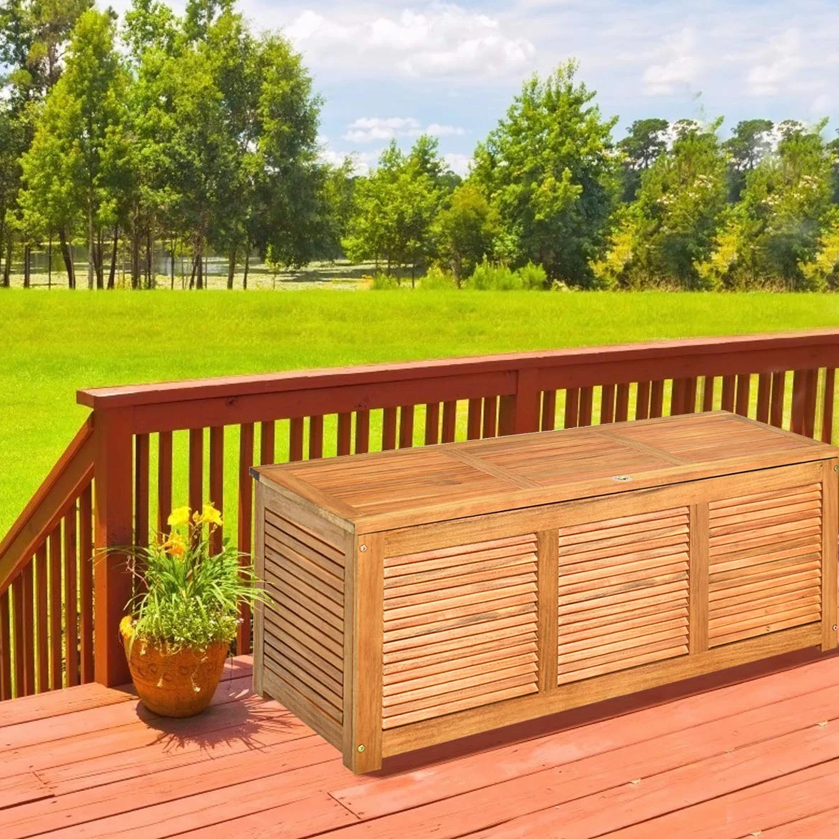 COSTWAY Skrzynka ogrodowa, drewno akacjowe, skrzynia do przechowywania o pojemności 179 l, pudełko do przechowywania, skrzynia na poduszki, na balkon, 120 x 45 x 45 cm