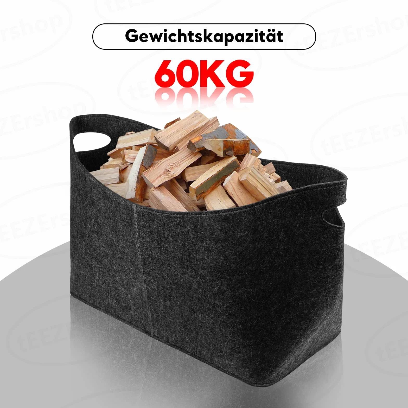 XXL Filcowy Kosz Na Drewno Kominkowe 60 x 40 x 30 cm - Bardzo Gruby 5 mm, Składany, Udźwig 60 kg, Torba Na Gazety, Ubrania (Ciemnoszary)