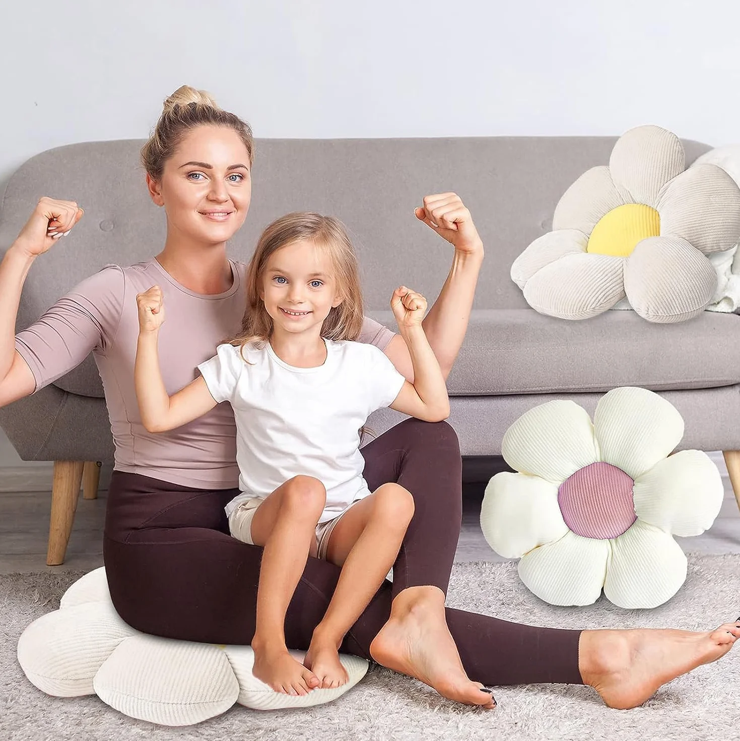 LATRAT 1 sztuka poduszka kwiatowa 60 cm, mata podłogowa z dekoracyjną poduszką na krzesło, poszewka na poduszkę ozdobna, dekoracja pokoju, pluszowa poduszka, biała i różowa