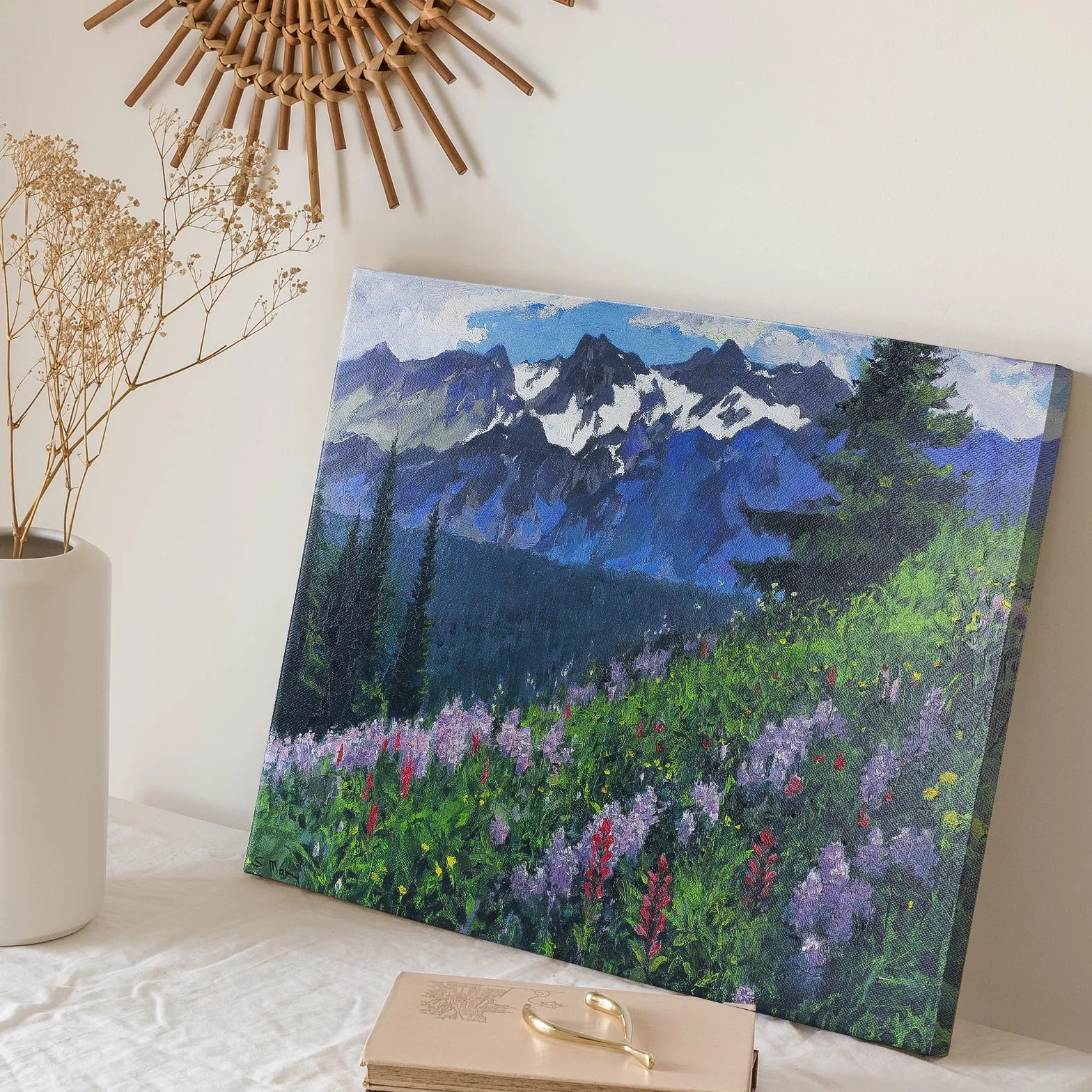 JBER Sztuka ścienna na płótnie, dekoracja stołu ściennego do sypialni, salonu, piękny prezent, obraz olejny na płótnie do pokoju - 60 x 40 cm (WildGrassHill)