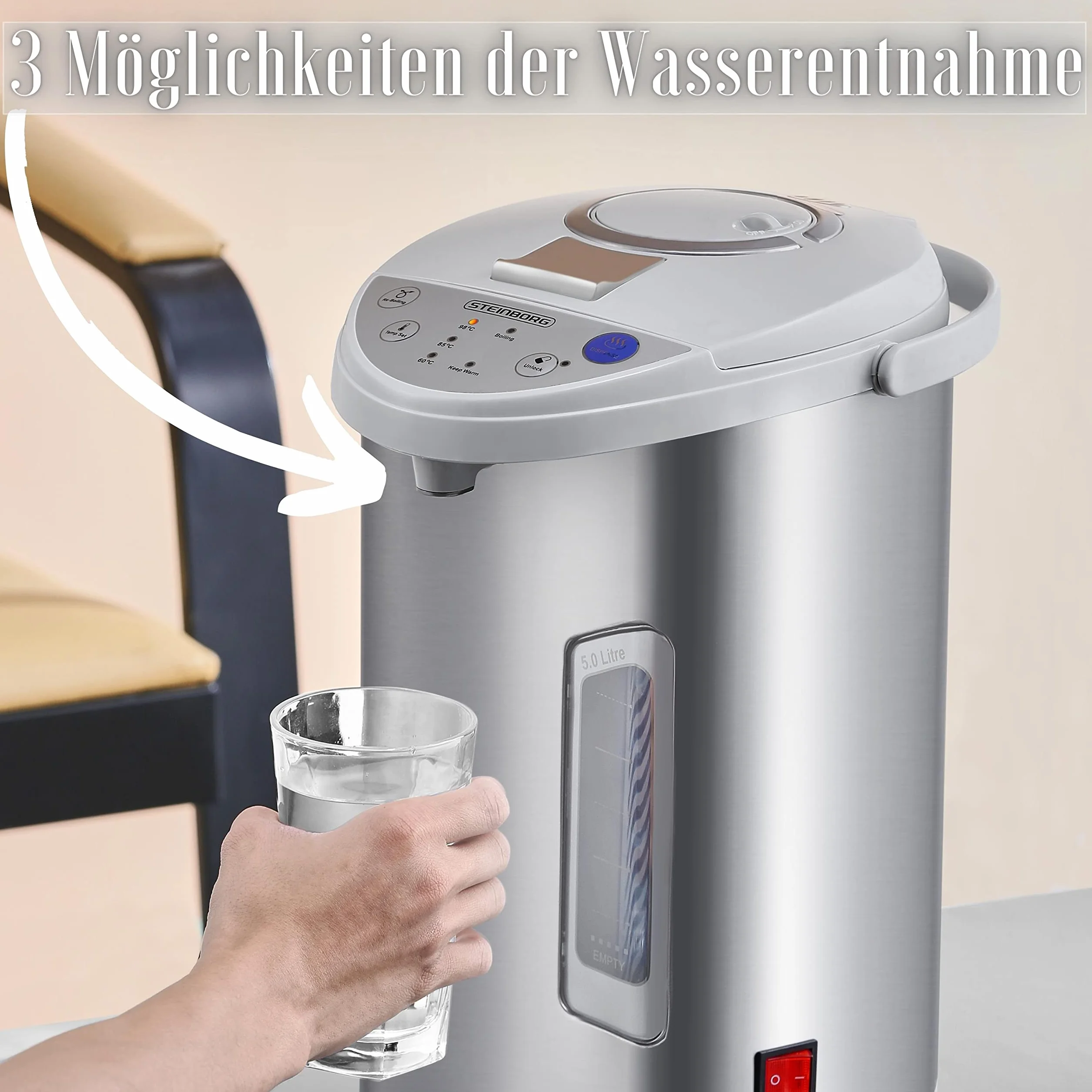 Thermopot 5 litrów ze stali nierdzewnej dozownik gorącej wody czajnik termos