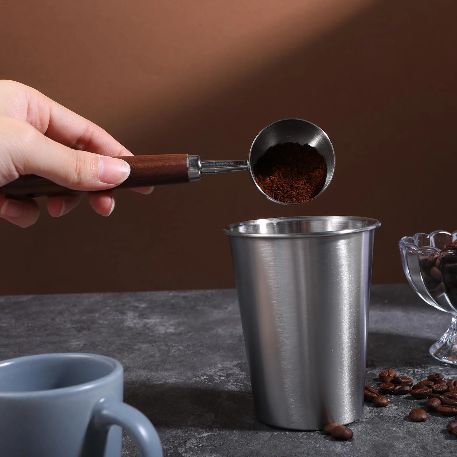 Teaaha Łyżeczka do kawy, dozownik stali nierdzewnej, miarka kuchenna z uchwytem orzecha włoskiego, łopatka do ziaren kawy, miarka do lodów, herbaty, przypraw, cukru