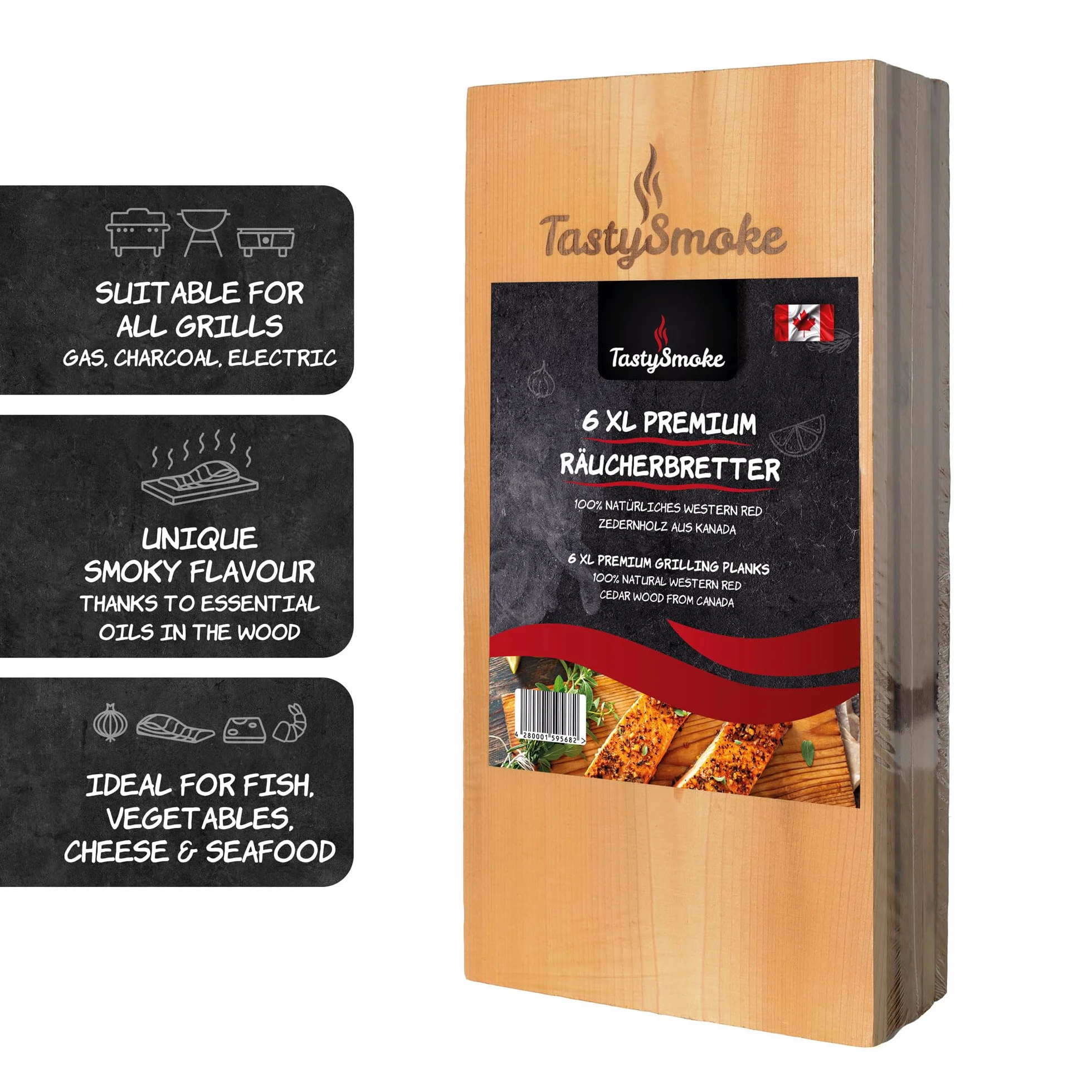 Premium Deska do grillowania z drewna cedrowego – 100% naturalny produkt z cedru western red – Deski do grillowania z drewna cedrowego w opakowaniu 6 sztuk – wielokrotnego użytku