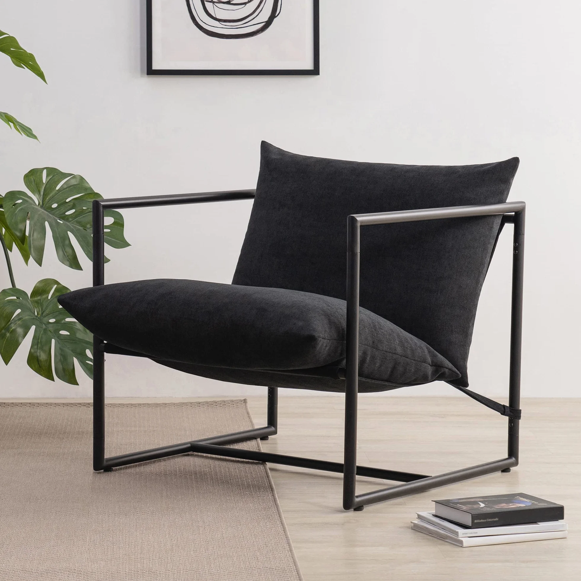 Zinus Fotel Ada Relax 79 x 68 x 79 cm z metalową ramą i wypełnieniem z pianki płatkowej, czarny