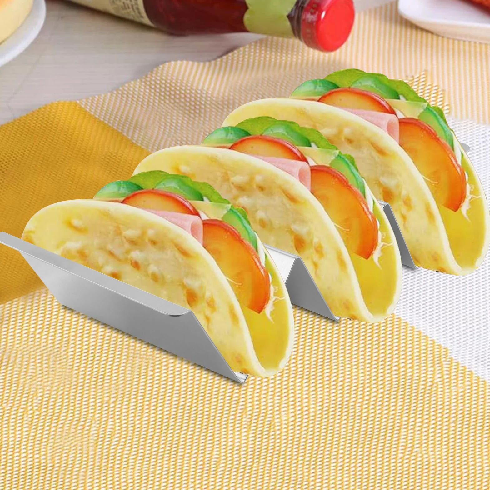 Stojak ze stali nierdzewnej z uchwytami, taco taca