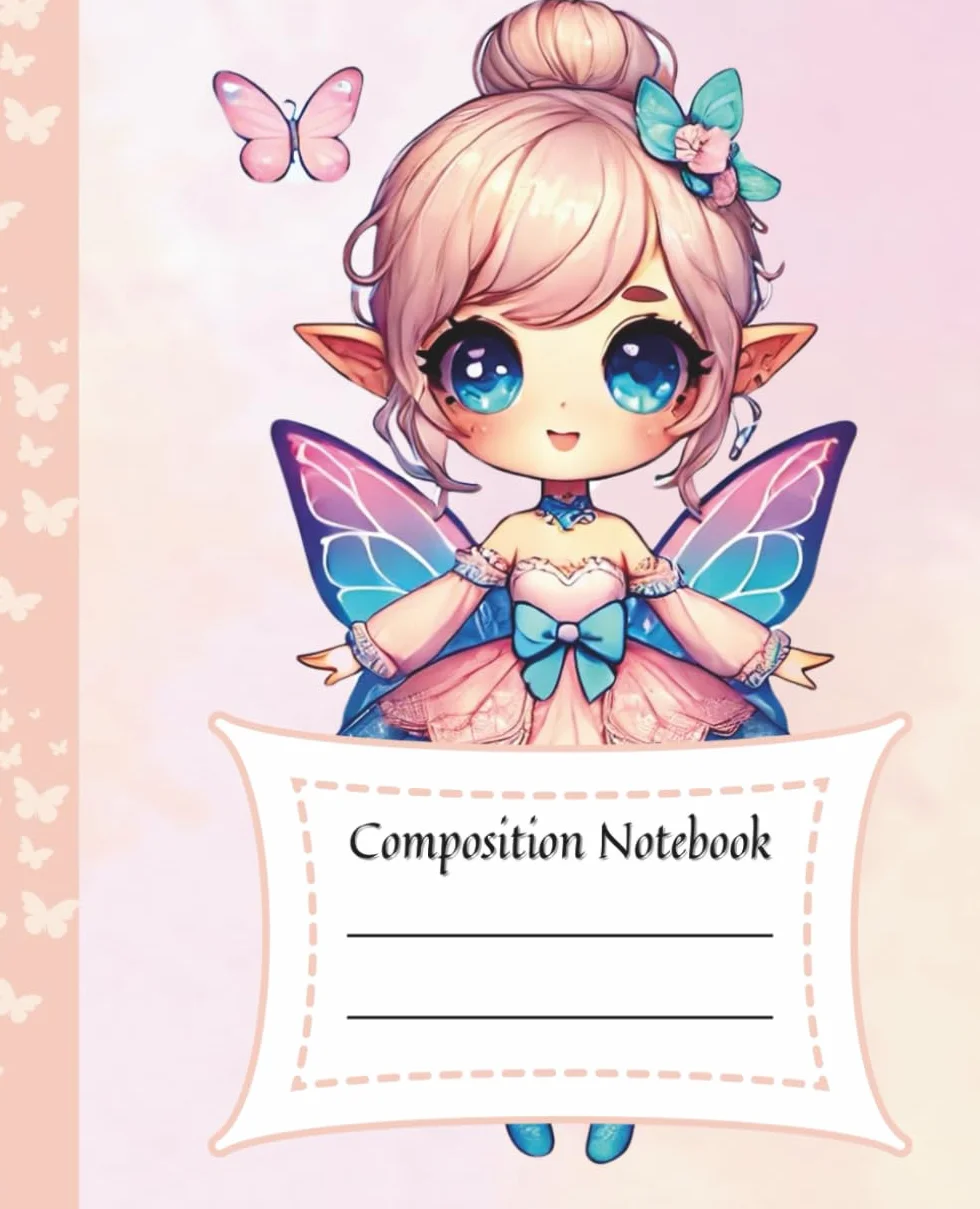 Cute Kawaii Pink Composition Notebook for Teen Girls: Fun and Fantastic for School Journaling and Creative Writing Elves and Pink Pastel Desing
