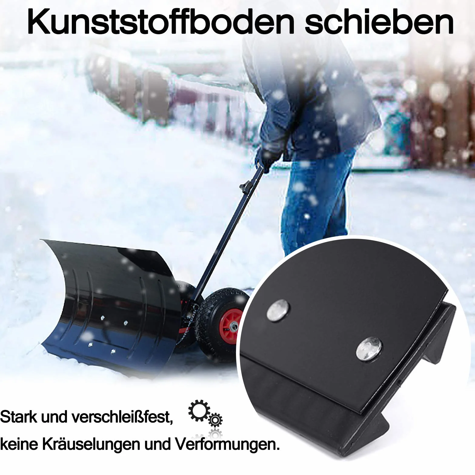 NAIZY szufla do śniegu z 5-stopniową regulacją wysokości, odśnieżarka z kołami o średnicy φ25 cm, z metalową tarczą z 74 cm szeroką plastikowa łopatą, odśnieżarka do podjazdów, ogrodów, chodników