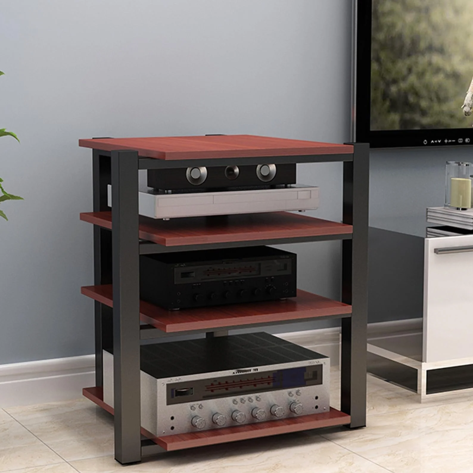 Stojak HIFI, stojak TV, HIFI Rack szafka(Dark Walnut Color,3 Tier)