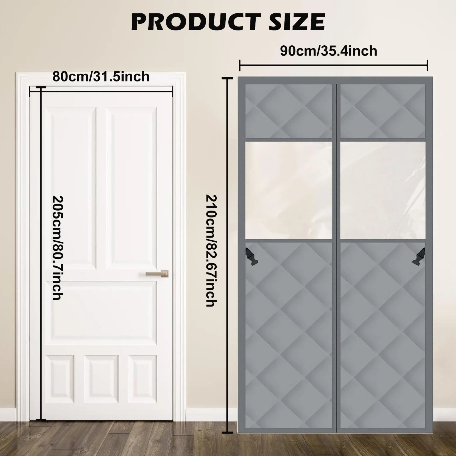 SUNOYA Magnetyczna zasłona termiczna na drzwi, ochrona przed zimnem, 90 x 210 cm, zasłona na drzwi, ochrona przed zimnem, zasłona termoizolacyjna, wiatroszczelna, wodoszczelna, z przezroczystym