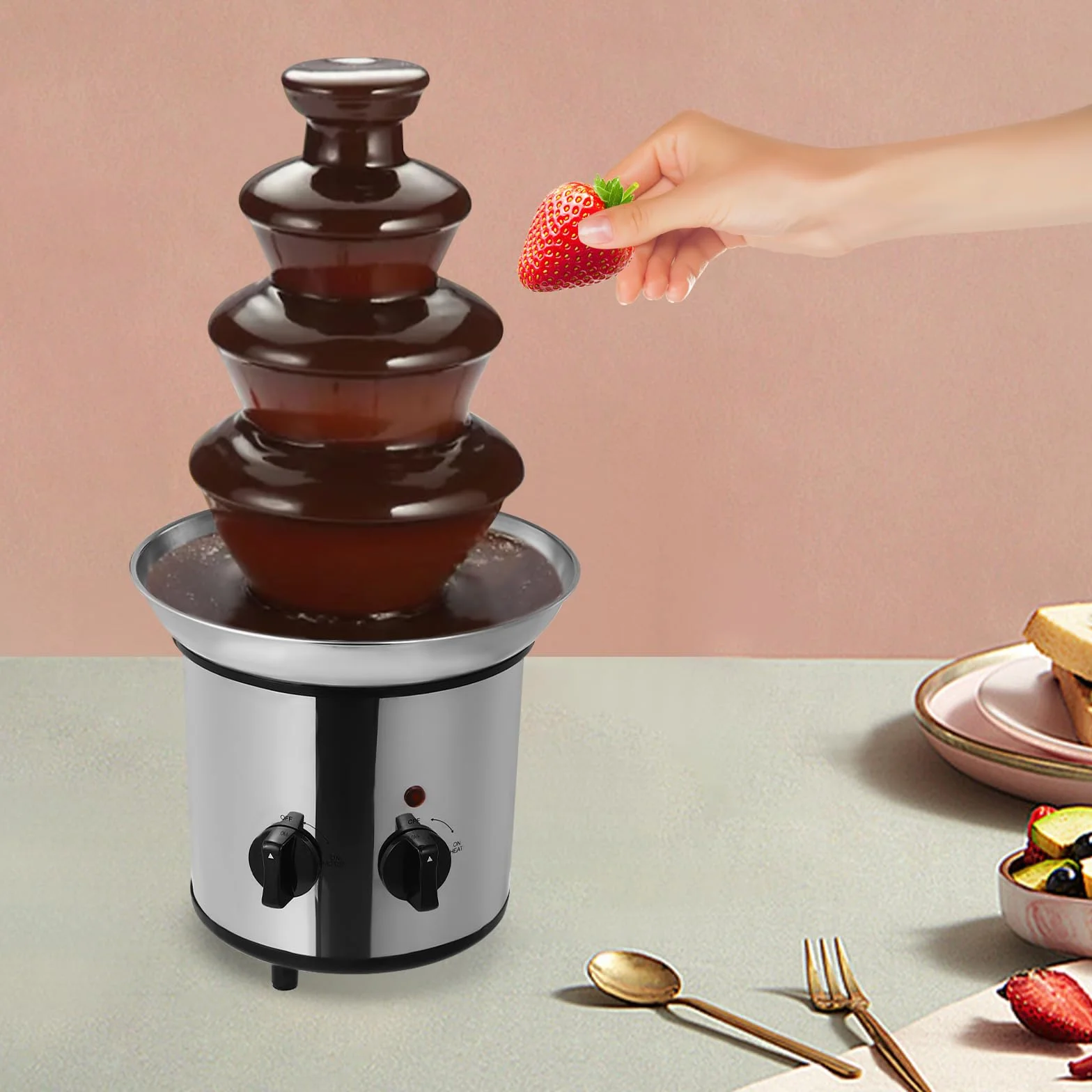 Elektryczna fontanna czekoladowa, 4 poziomy, 170 W, ze stali nierdzewnej, 1,8 l, fontanna czekoladowa, fondue, łatwa do czyszczenia, z funkcją topienia na imprezy