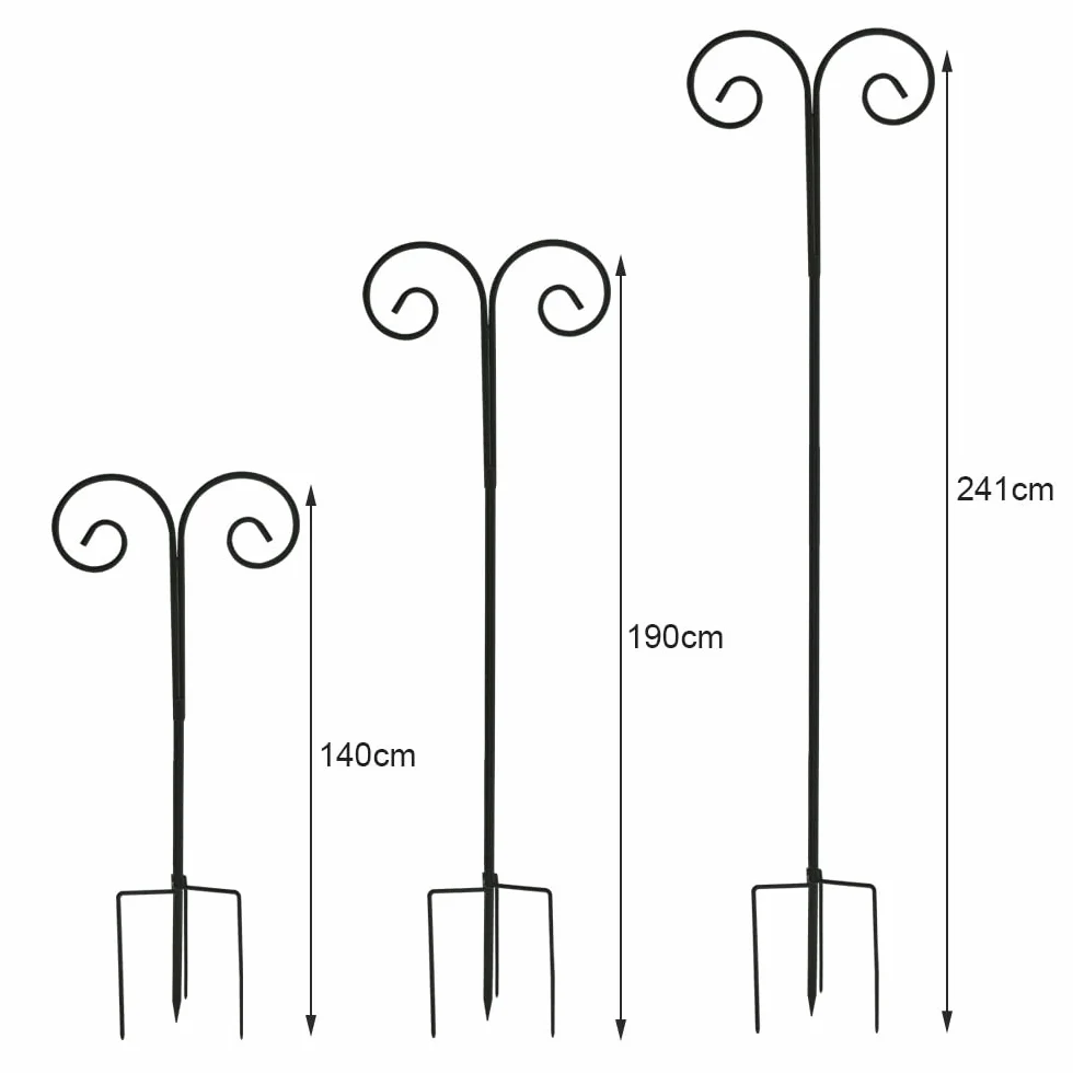 unho Haczyk na kij pasterza Metal: 2 szt. Metalowe haczyki na karmę dla ptaków - obie strony hak latarnia ogrodowa dekoracja wazonu uchwyt na gałki ogrodowe, 140-240 cm