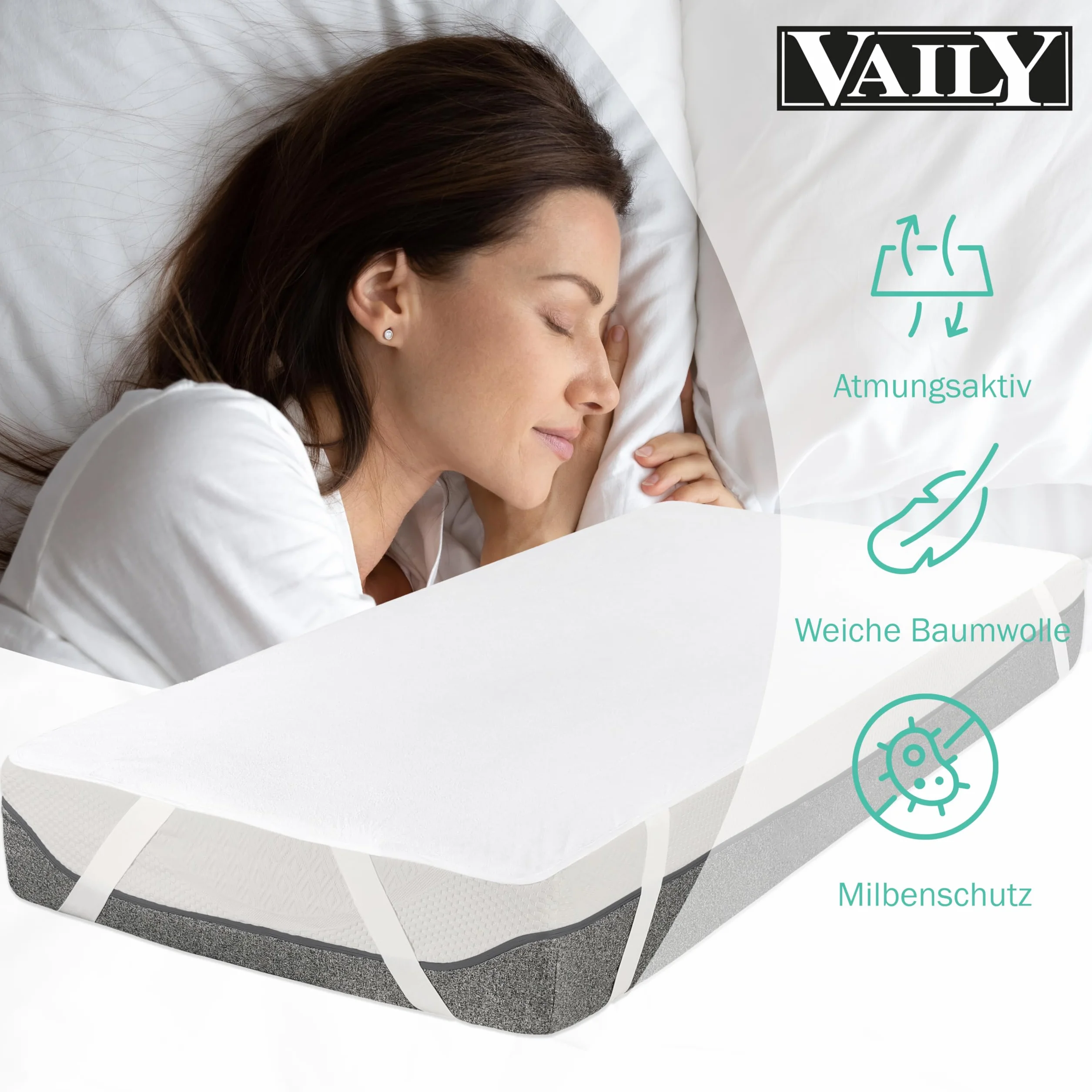 Vaily Ochraniacz na materac 90 x 200 cm – ochrona materaca z certyfikatem Oeko-Tex, wodoszczelna i nadająca się do prania nakładka na materac – oddychająca ochrona przed wilgocią