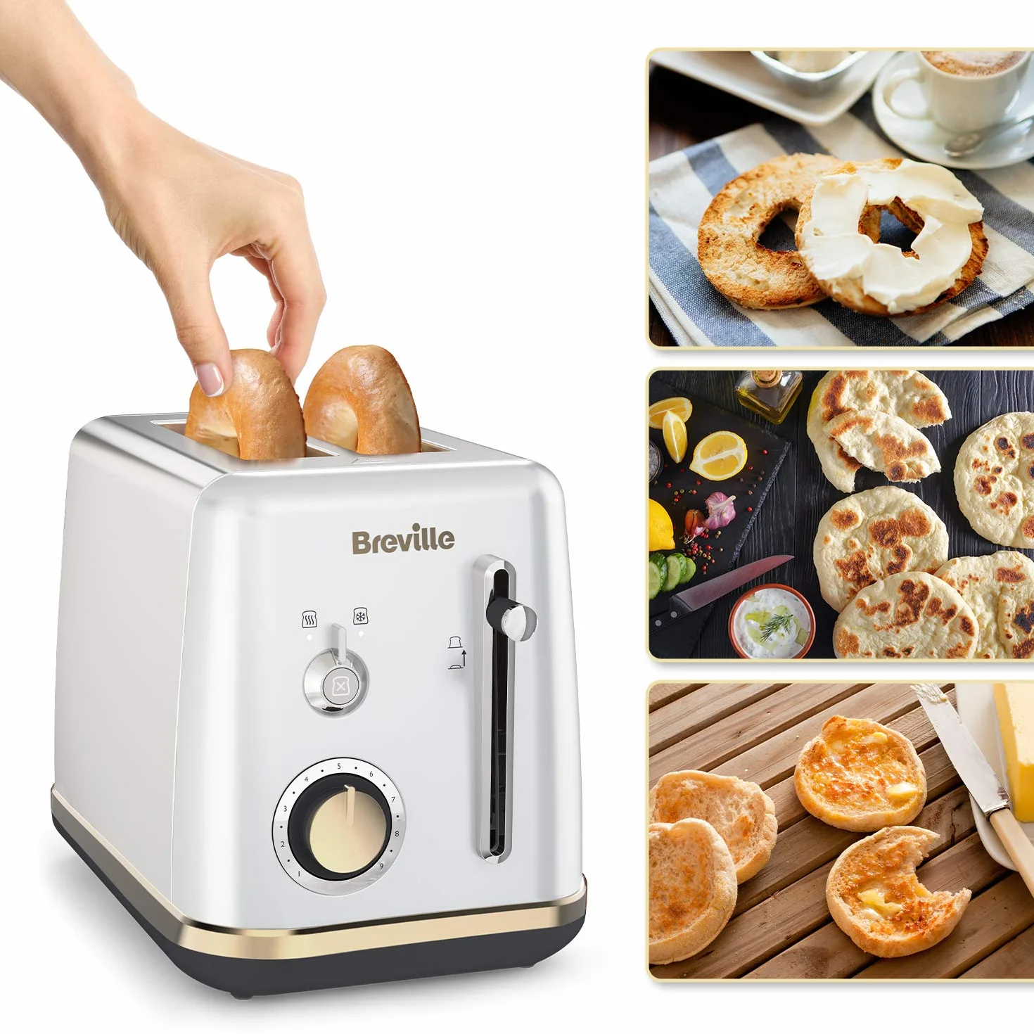 Breville Toster 2 kromki nasadka bułki Mostra srebro księżycowe złote akcenty
