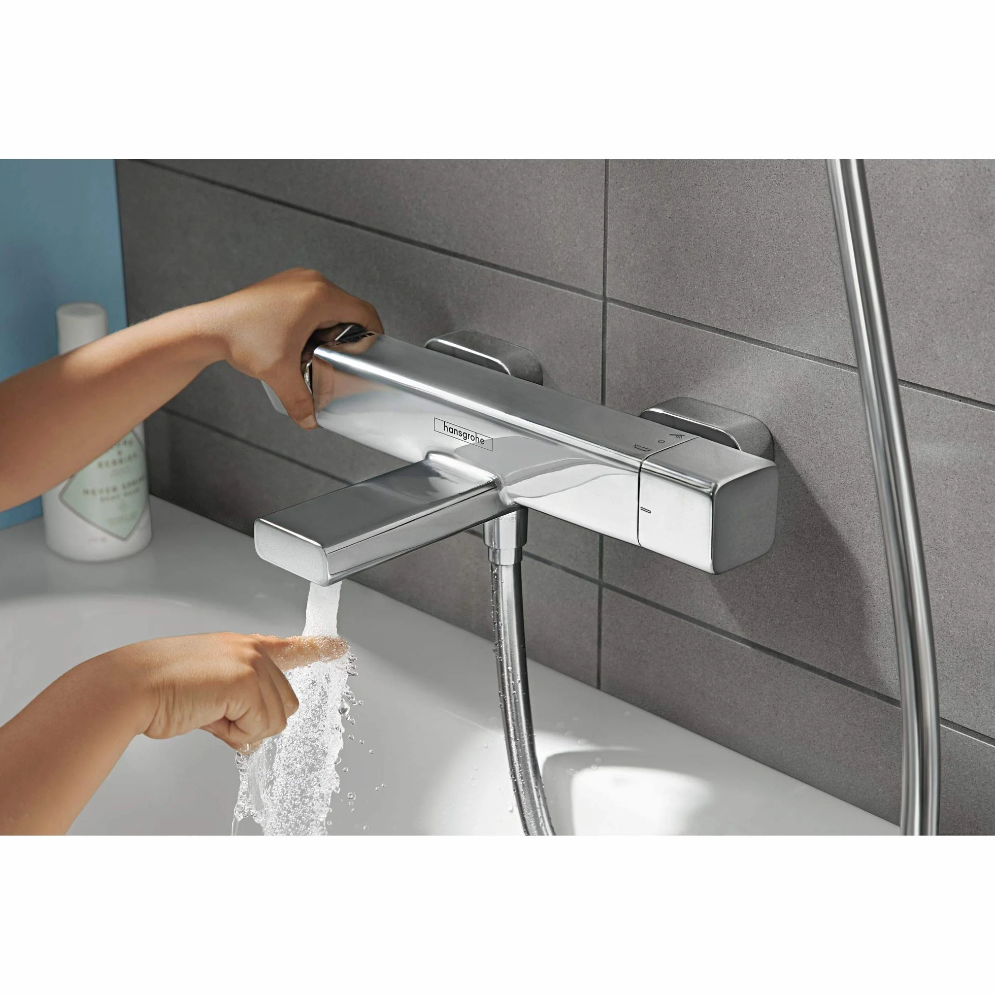 hansgrohe Ecostat E - bateria termostatyczna wannowa natynkowy, armatura wannowa z zabezpieczeniem przy 40 °C, thermostat kwadratowy, kran do 2 odbiorników, chrom, 15774000