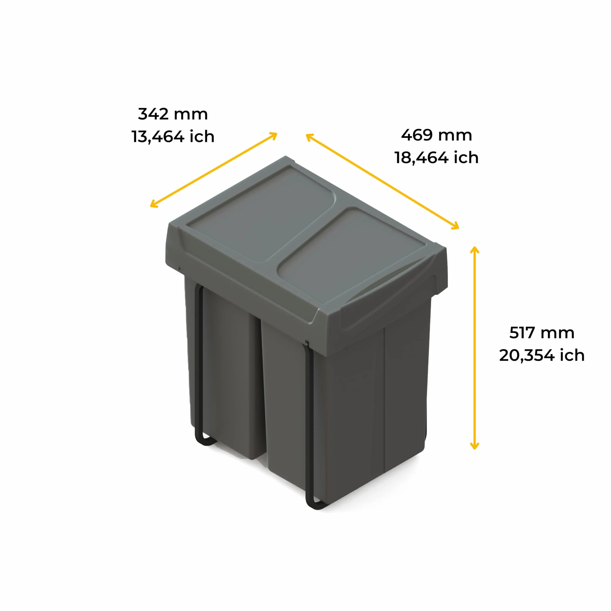 Emuca - Pojemnik do recyklingu 2x25 litrów, mocowanie dolne, wysuw manualny, Plastik, Szary antracytowy