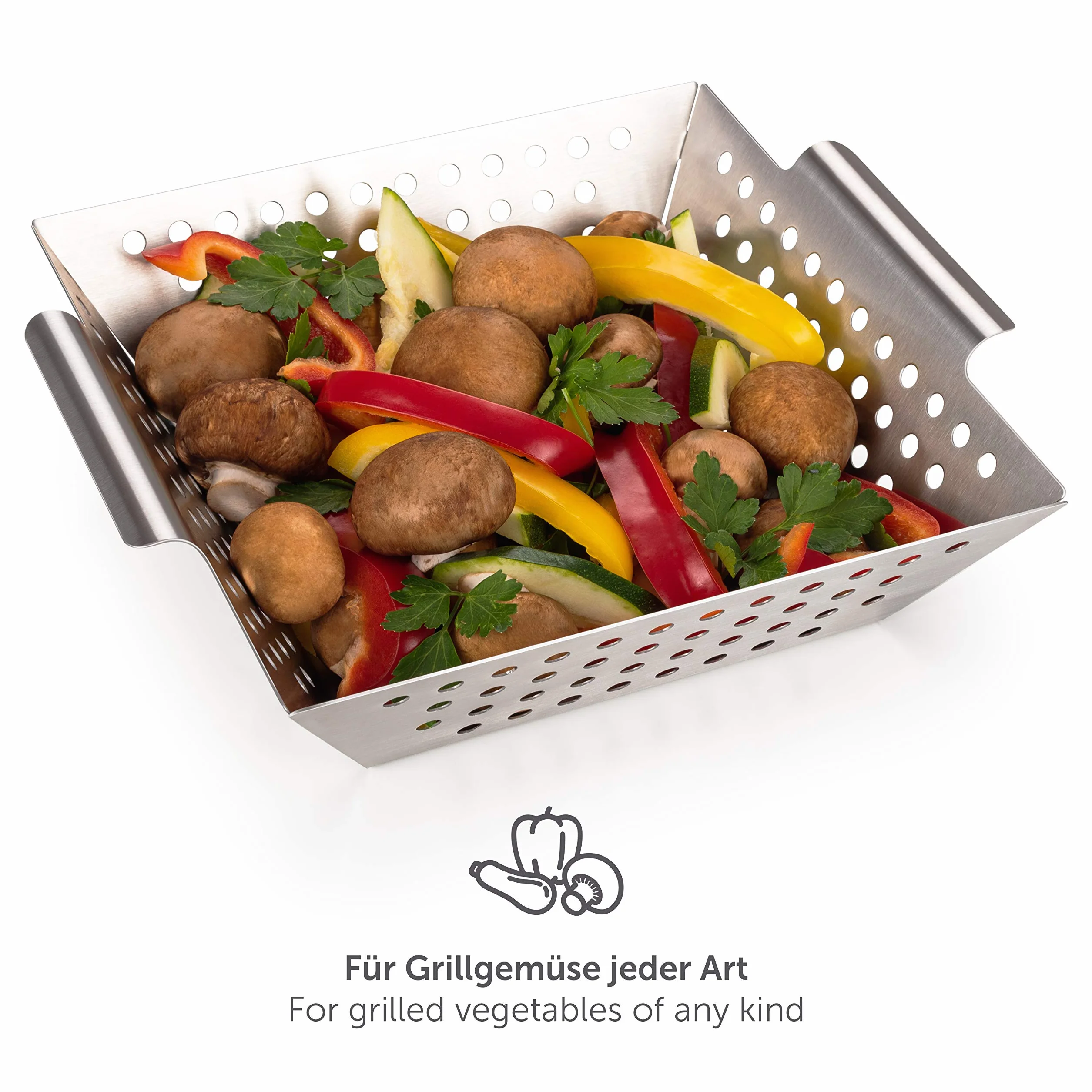 Blumtal Tacka Grillowa 100% Stal Nierdzewna - Kosz do Grillowanych Warzyw, Akcesoria Grillowe, Nadaje się do Zmywarki, 21 x 21 x 6 cm (Medium)