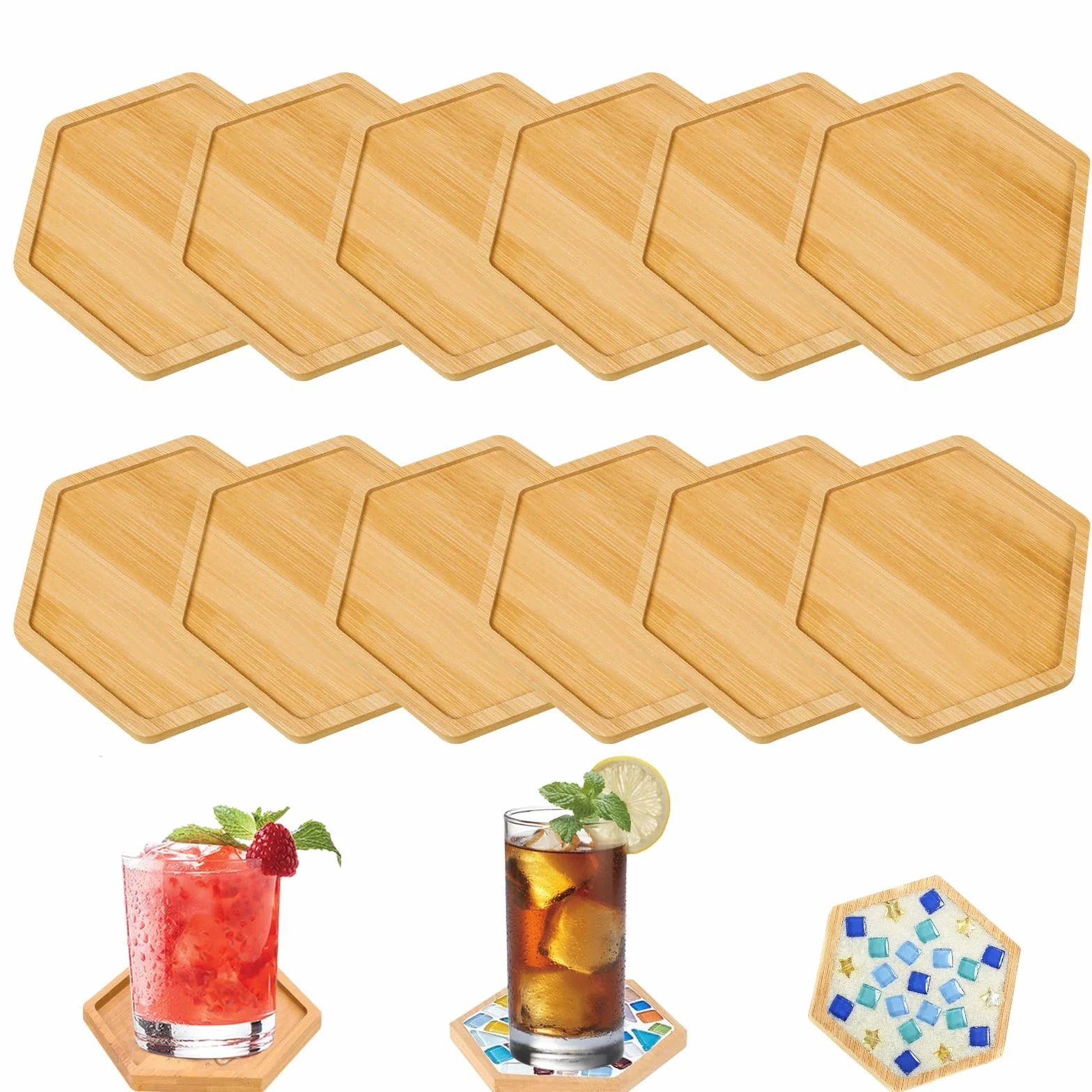 Podstawki bambusowe 10 cm zestaw 12 sztuk do mozaiki DIY