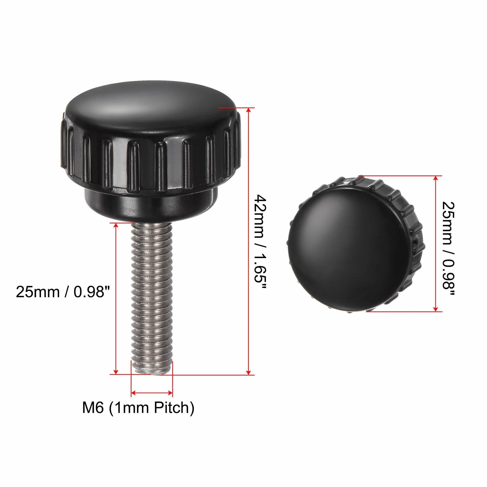 QUARKZMAN 4 sztuki śrub radełkowanych z gwintem M6 x 25 mm x 25 mm śruba z łbem okrągłym ze stali nierdzewnej 304 bolce z uchwytem okrągłym, guziki zaciskowe 25 mm, śruby kciukowe, śruba napinająca do