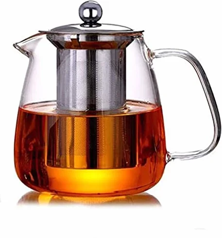 Szklany czajniczek z zaparzaczem, dzbanek do herbaty, 500 ml, bezpieczny na płytę kuchenną, z odpornym na wysokie temperatury zaparzaczem ze stali nierdzewnej, zestawem do przygotowywania herbaty