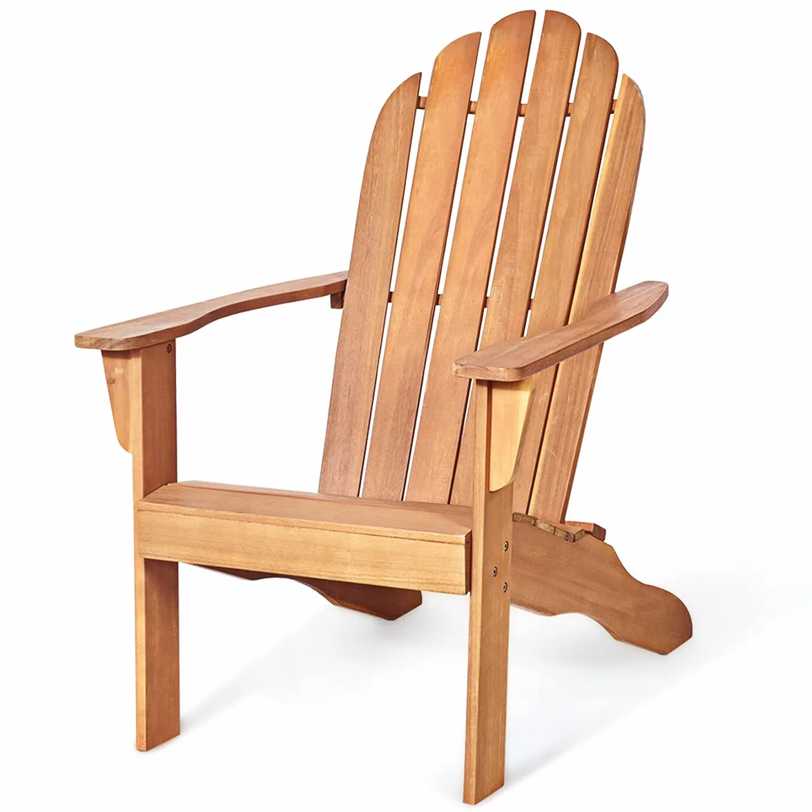 KOMFOTTEU Adirondack krzesło ogrodowe z drewna akacjowego z oparciem i podłokietnikami, ergonomiczne, drewniane krzesło do 160 kg, krzesło relaksacyjne na balkon, do ogrodu, na plażę (naturalne)