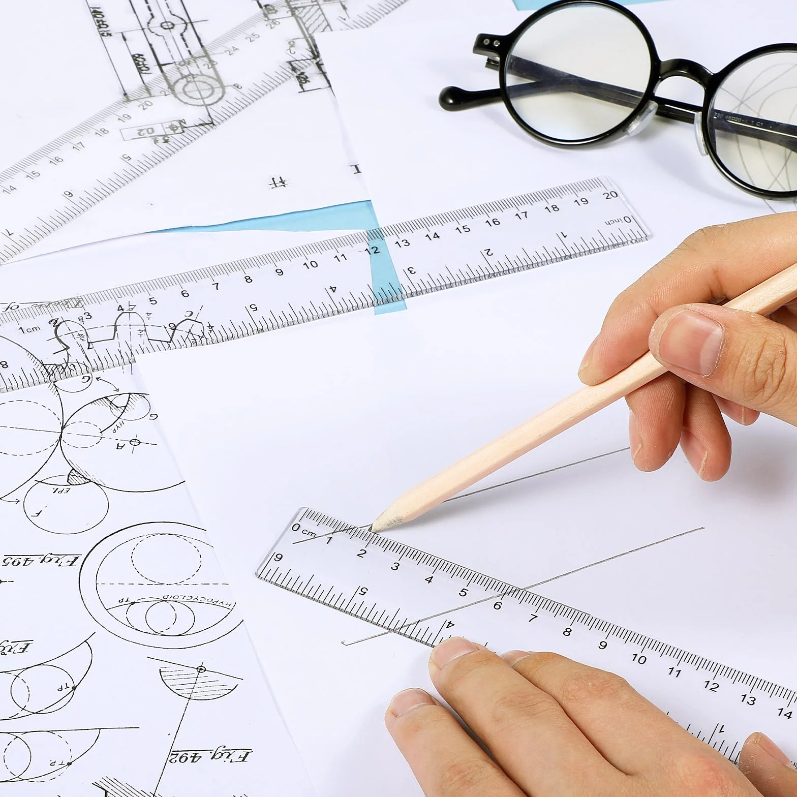 3 sztuki linijki z tworzywa sztucznego, 15 cm, 20 cm, 30 cm, zestaw przezroczystych linijek z podwójną skalą boczną, narzędzie pomiarowe do nauczania i rysowania (6, 8, 12 cali)