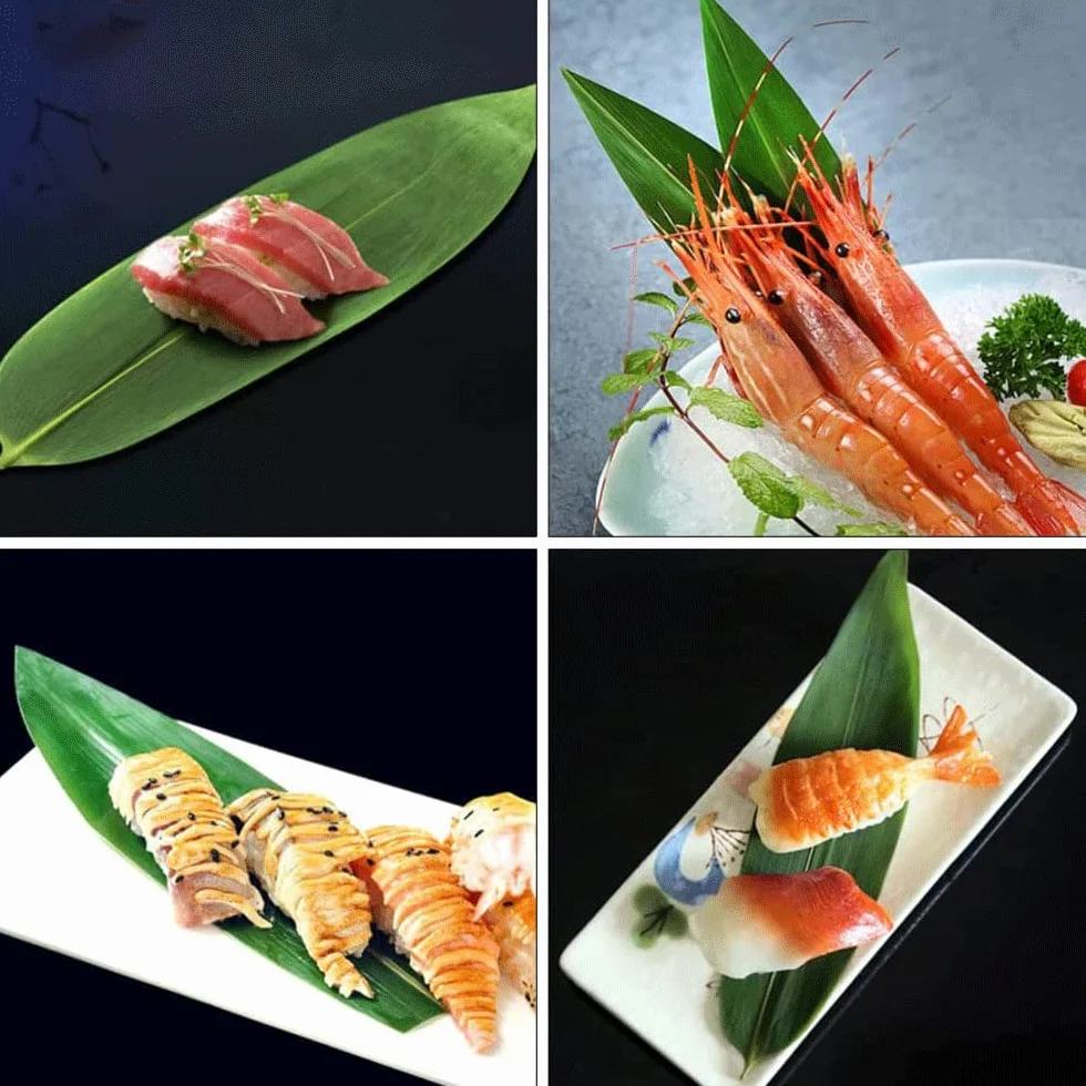 Liście Bambusa do Sushi, 100 Szt. Dekoracji, Liść Bananowca do Gotowania i Serwowania Sashimi