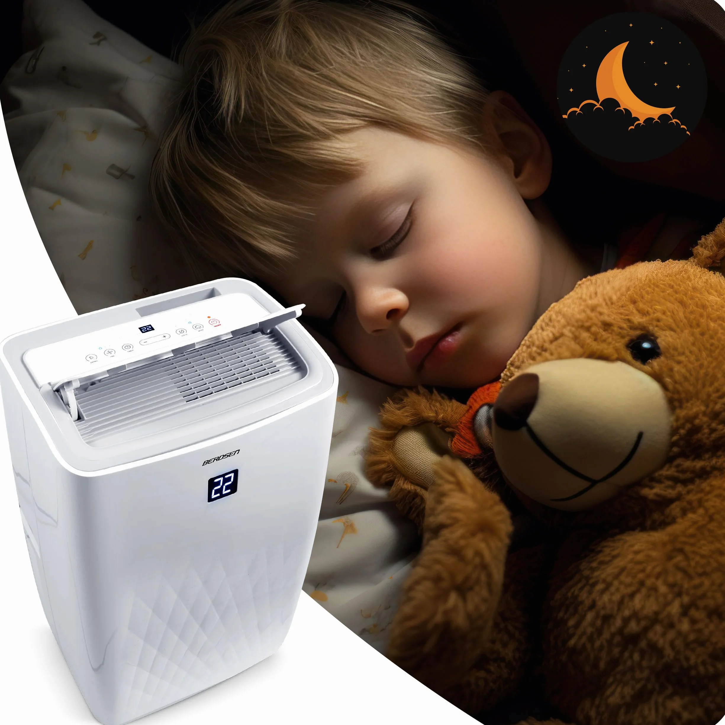 Berdsen Klimatyzator Przenośny 5w1 z Funkcją Grzania Osuszania 14000 BTU 34l/24h WiFi Biały