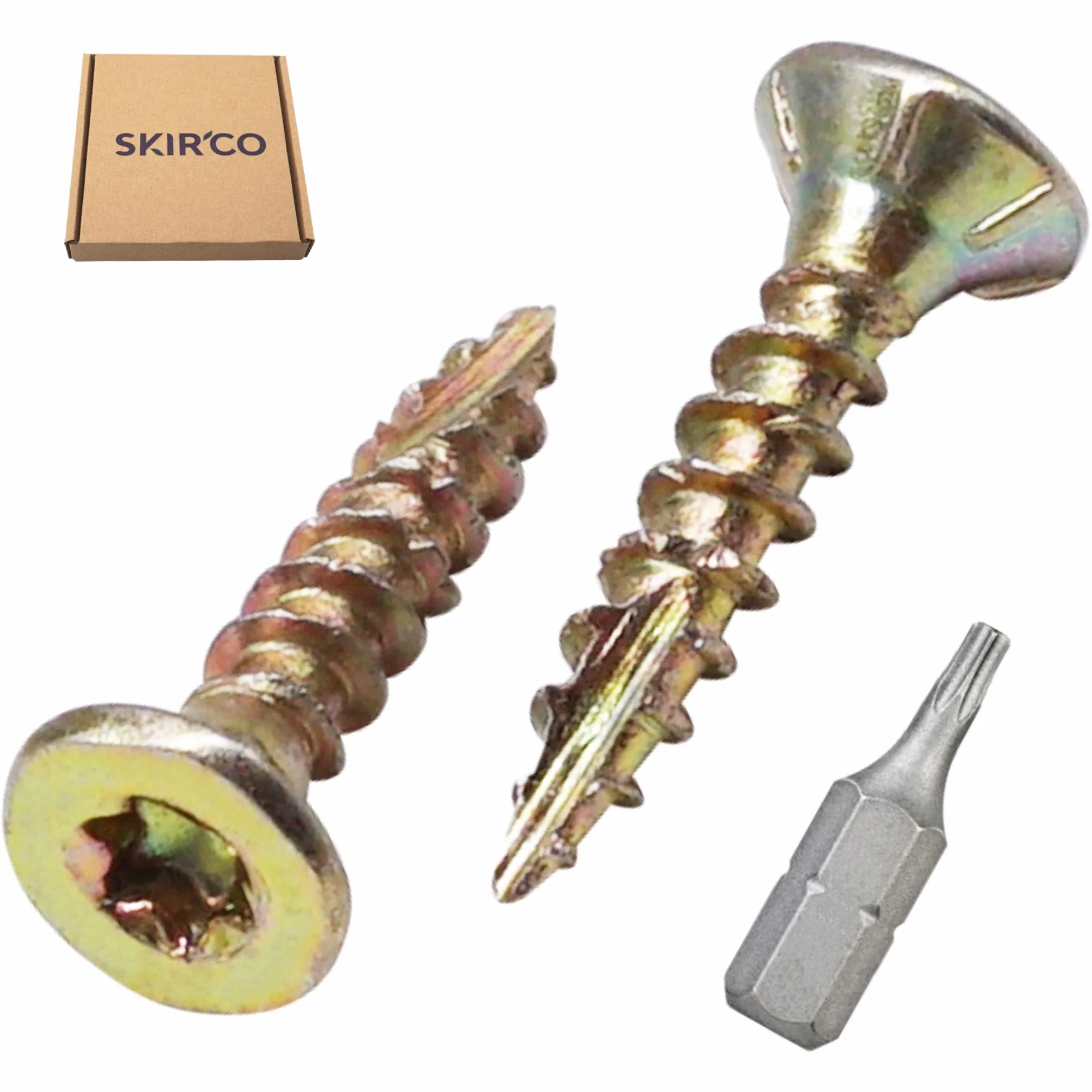 SKIR'CO (300 szt.) stal ocynkowana 3,0 x 16 mm żółte wkręty do drewna, z łbem stożkowym, z łbem Torx, typ 17, wkręty do płyt wiórowych