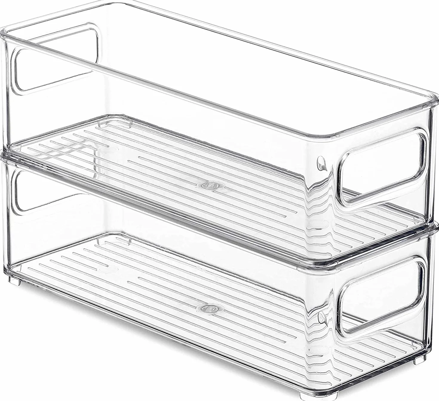 Piqiuqiu Organizer do lodówki, zestaw 2 sztuk, pojemniki na zapasy z uchwytem, system organizacji lodówki, wymiary 25 x 9,5 x 7,5 cm