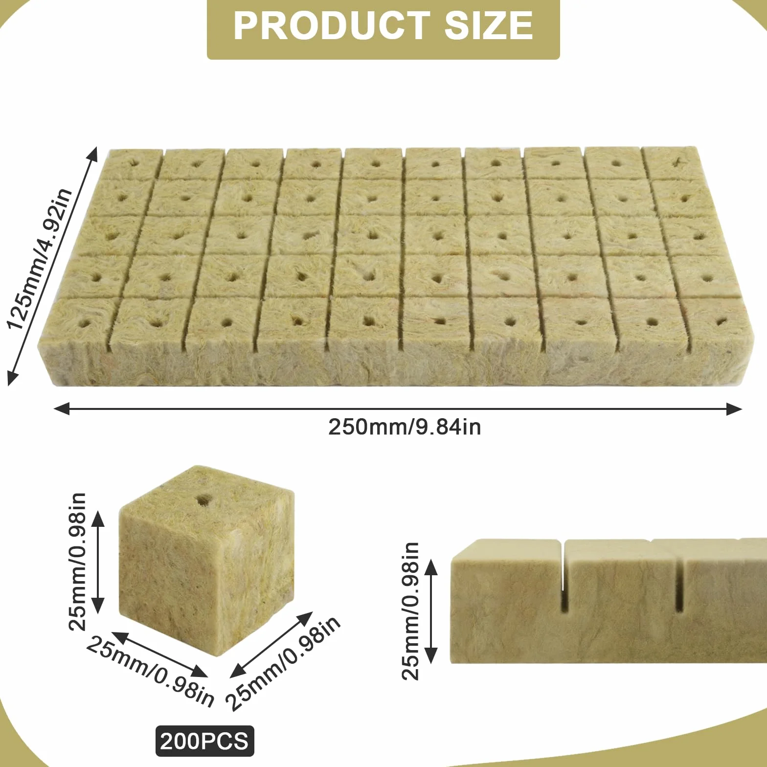 200 sztuk wełny kamiennej do uprawy 25 x 25 x 25 mm, Rockwool Cube z rękawiczkami, wełna kamienna, izolacja Easy Plug kostki do uprawy wełny kamiennej kostki do uprawy roślin hydroponicznych