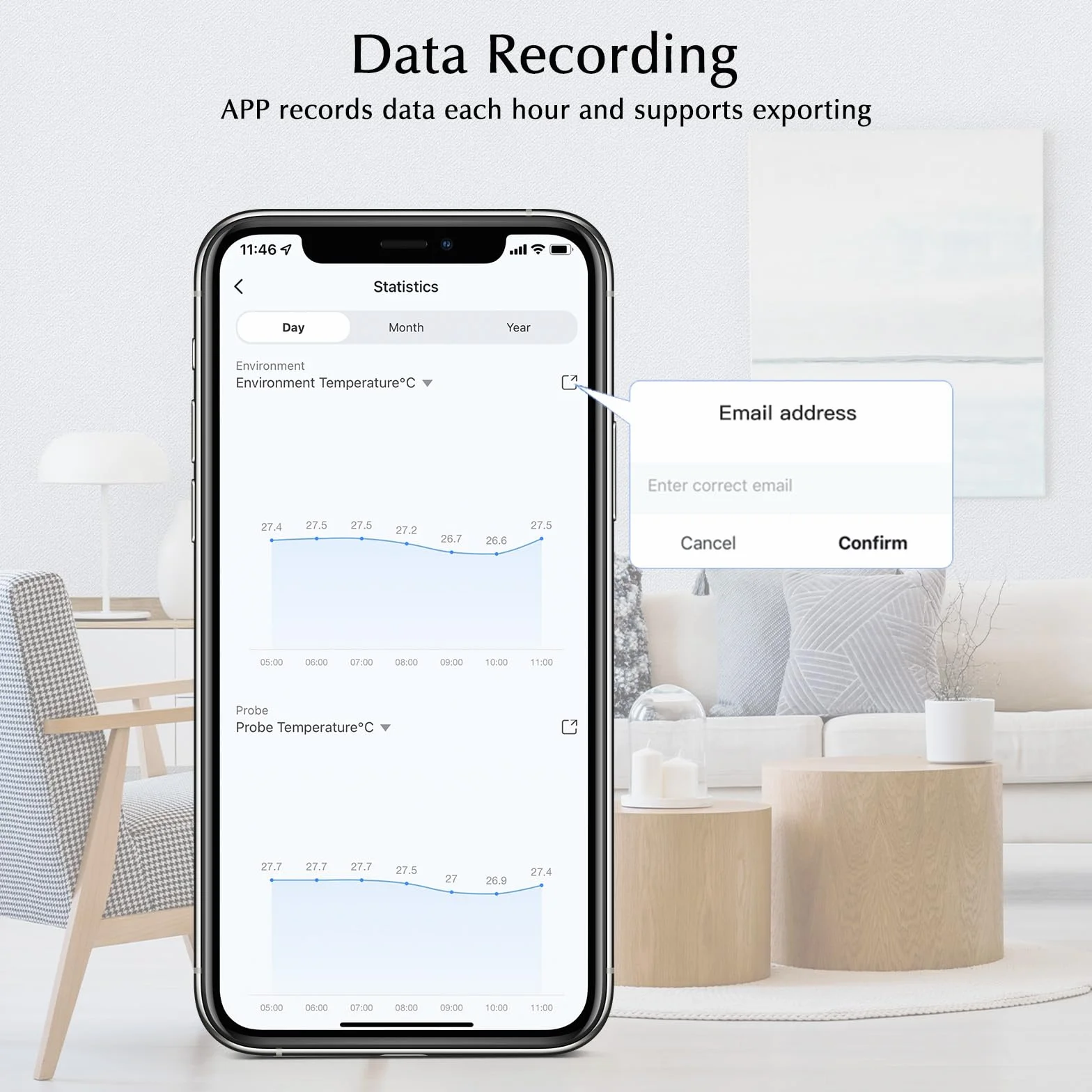 eMylo inteligentny termometr do lodówki, monitor z aplikacją, dane eksport Fahrenheit/Celsjusza (°C/℃), higrometr Wi-Fi, do użytku wewnątrz i na zewnątrz, do szklarni, akwarium, lodówki, 1 opakowanie