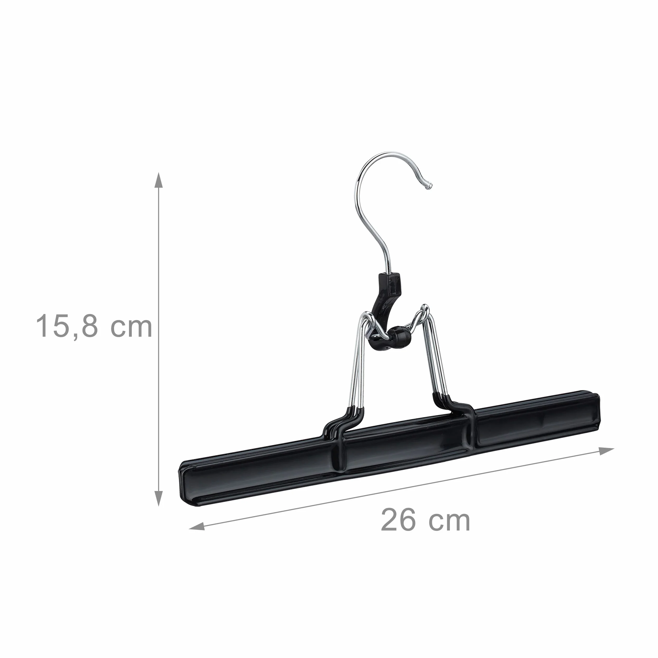 Relaxdays Metalowy wieszak na spodnie zestaw 5 sztuk, hak obracany o 360°, mocno zamykający, pałąk do spódnicy, gumowe zaciski, 26 cm, czarny