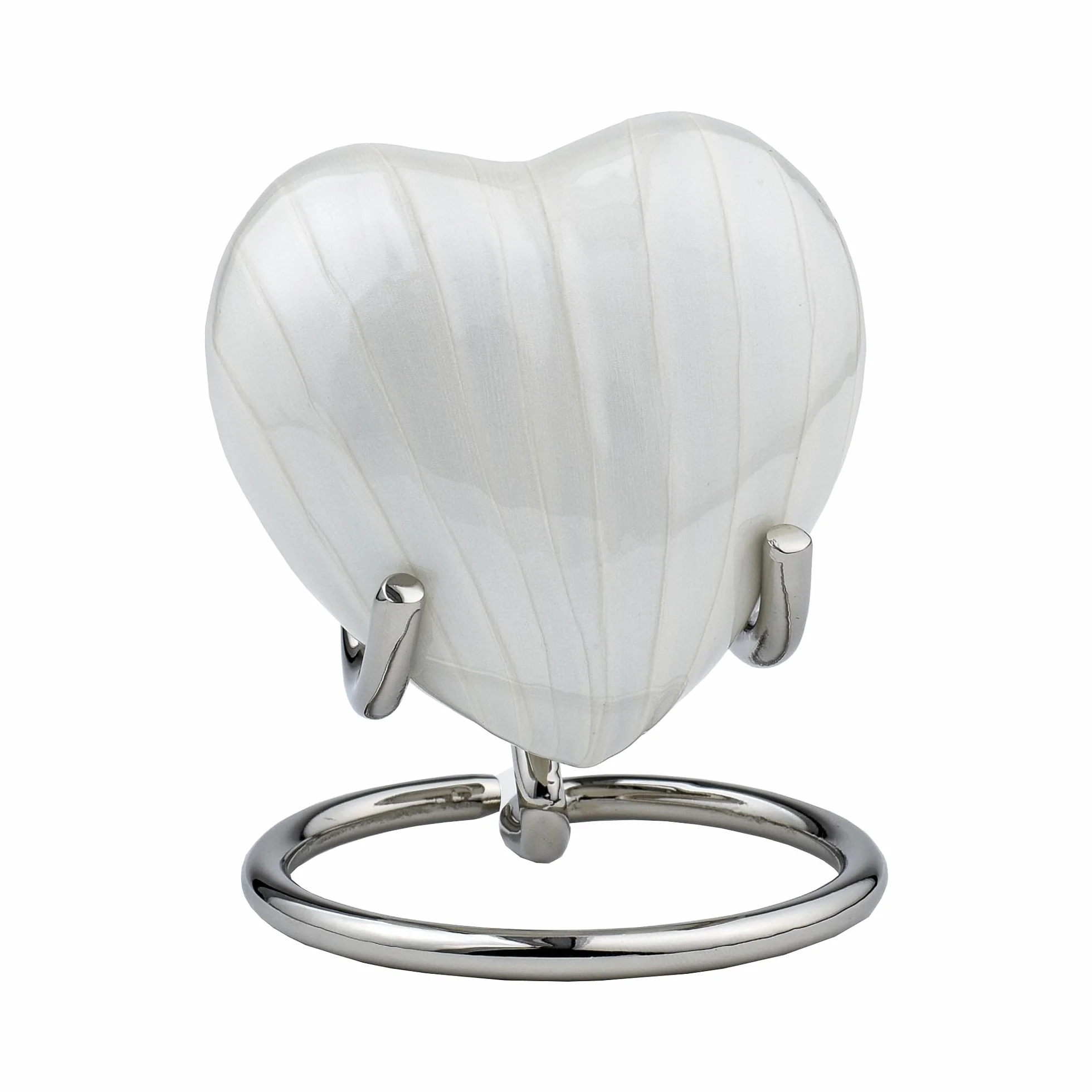 Urn for Ashes Funeral Memorial Cremation Keepsake Love Urns Decorative Brass Heart with Stand (White Pearl, 3") RHM03-24