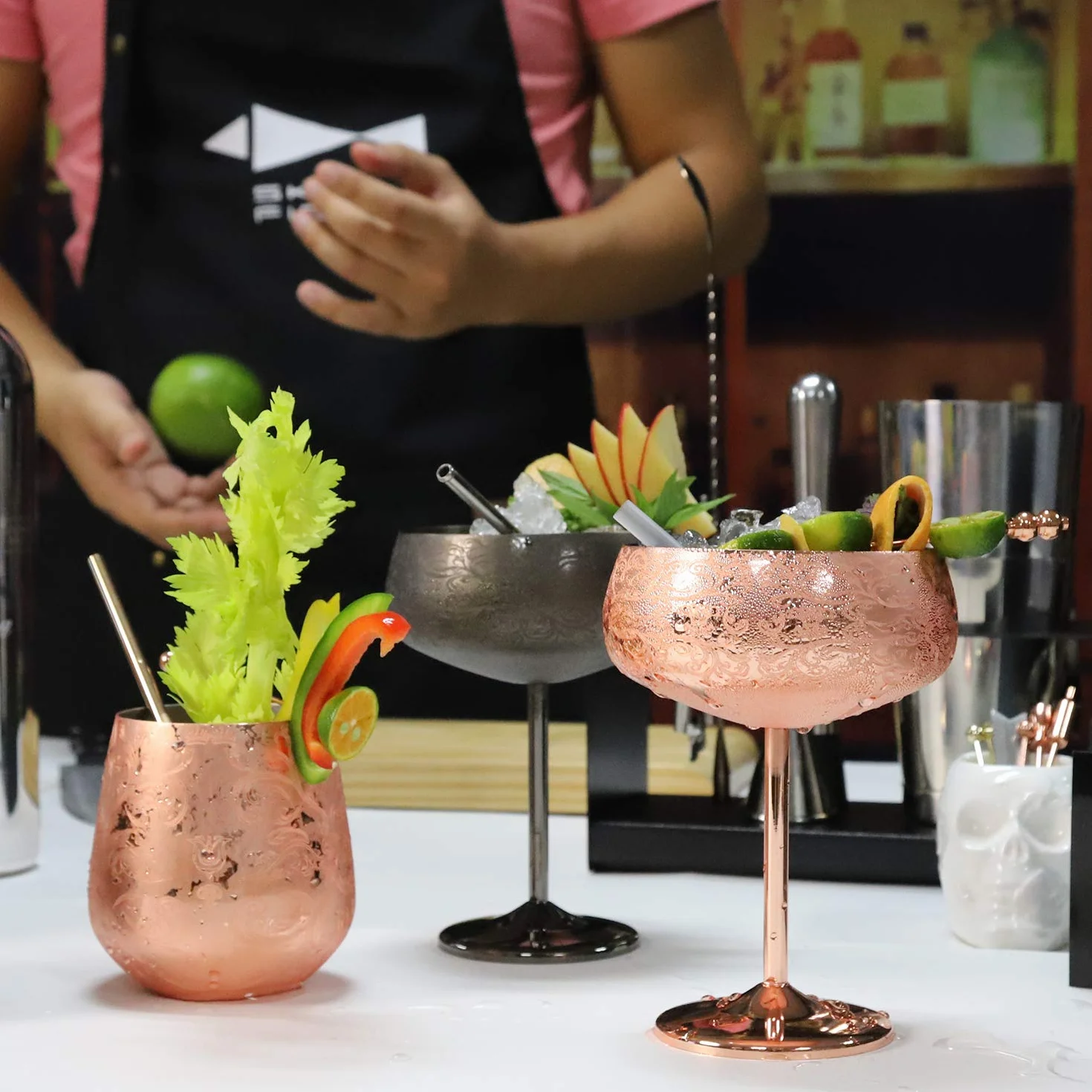 SKYFISH Kieliszek Koktajlowy Martini 400 ml Czarny Platerowany Kubek ze Stali Nierdzewnej Zestaw 2 Szt.