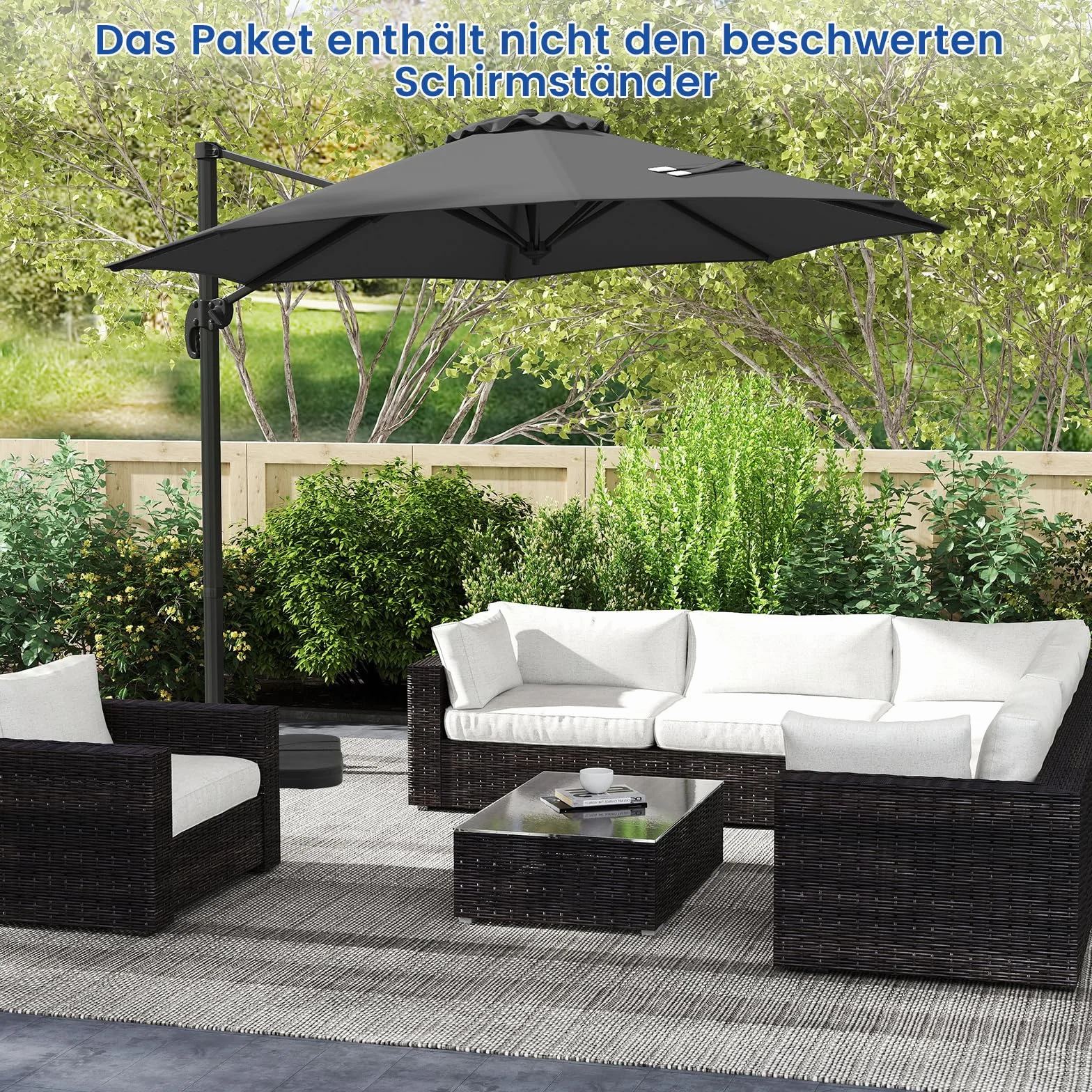 COSTWAY Parasol przeciwsłoneczny, 300 x 300 cm, z korbą, parasol ogrodowy, wychylny, obracany o 360°, duży parasol tarasowy, okrągły parasol do ogrodu, na taras