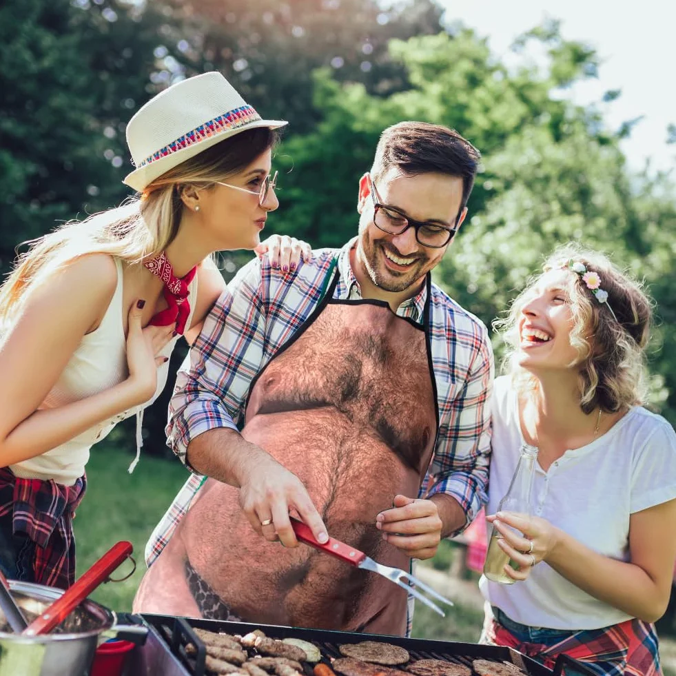 Męski fartuch kuchenny humorystyczny prezent na imprezę grillową, brzowy