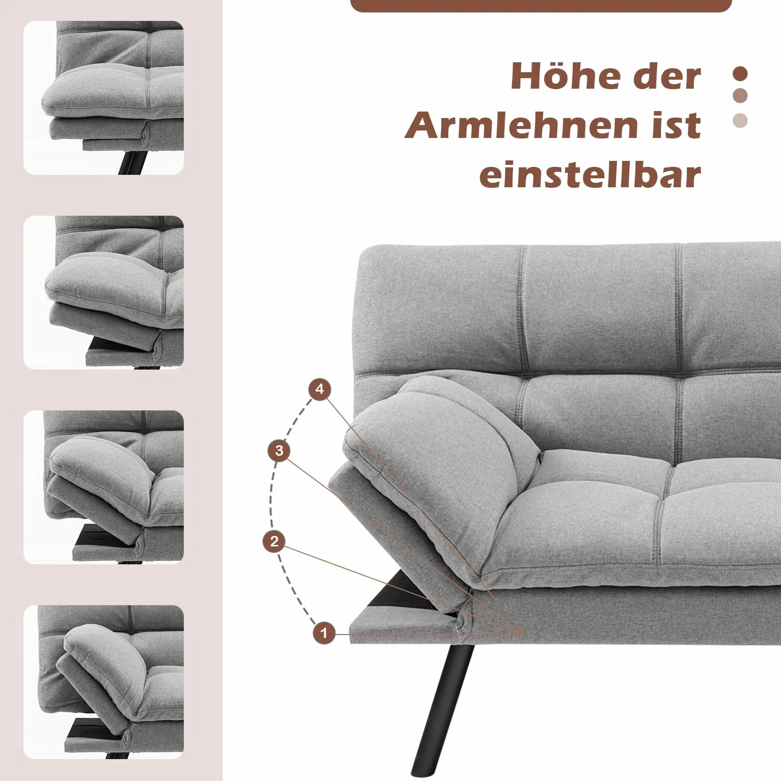 COSTWAY Składana sofa z funkcją spania, rozkładana sofa do spania z regulowanym oparciem, duża powierzchnia do leżenia 182 x 106,5 cm, do salonu, TH32548SDDE