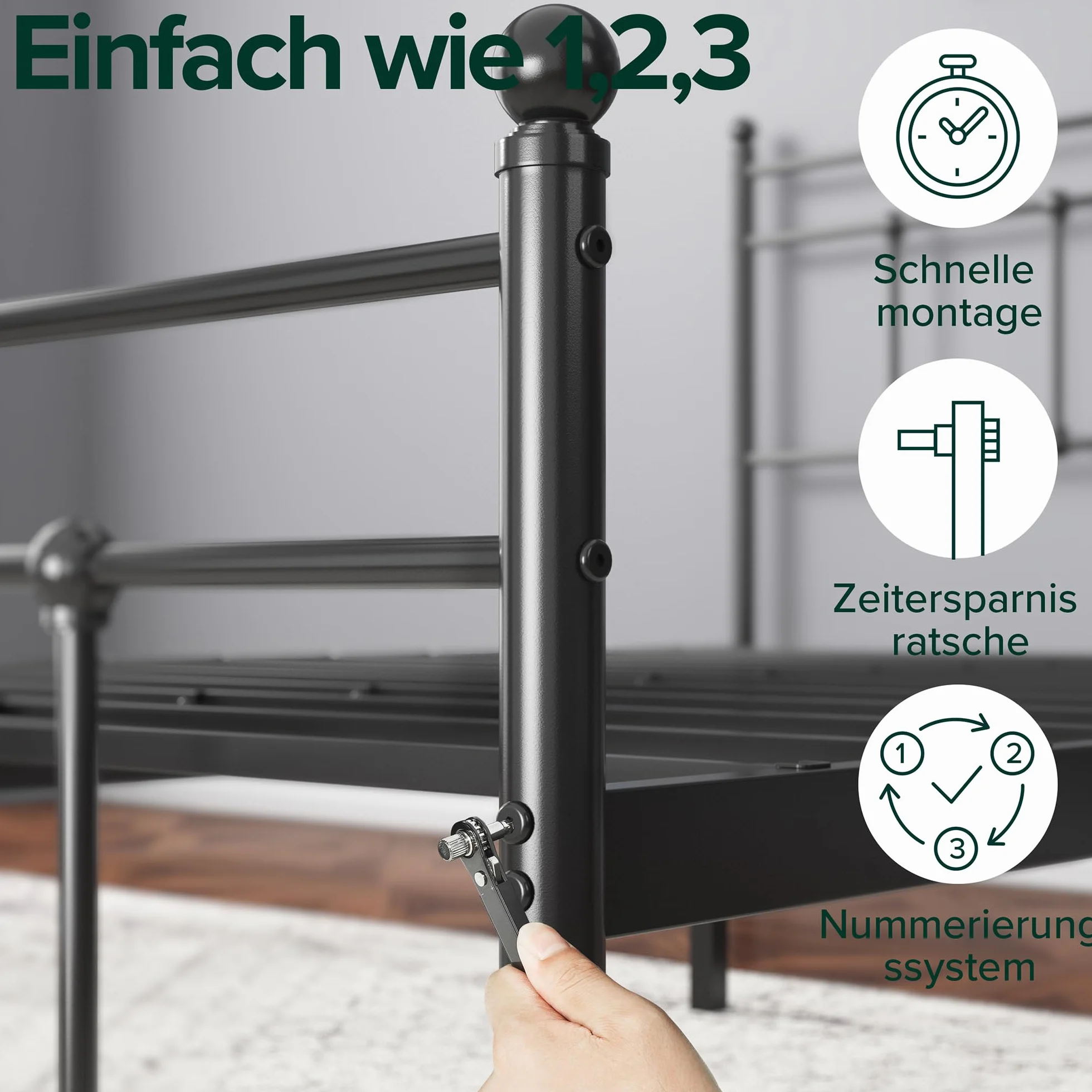 Zinus Nicholas łóżko 140 x 200 cm – wysokość 31 cm z miejscem do przechowywania pod łóżkiem – metalowa rama łóżka platformowego z zagłówkiem i podnóżkiem – czarne