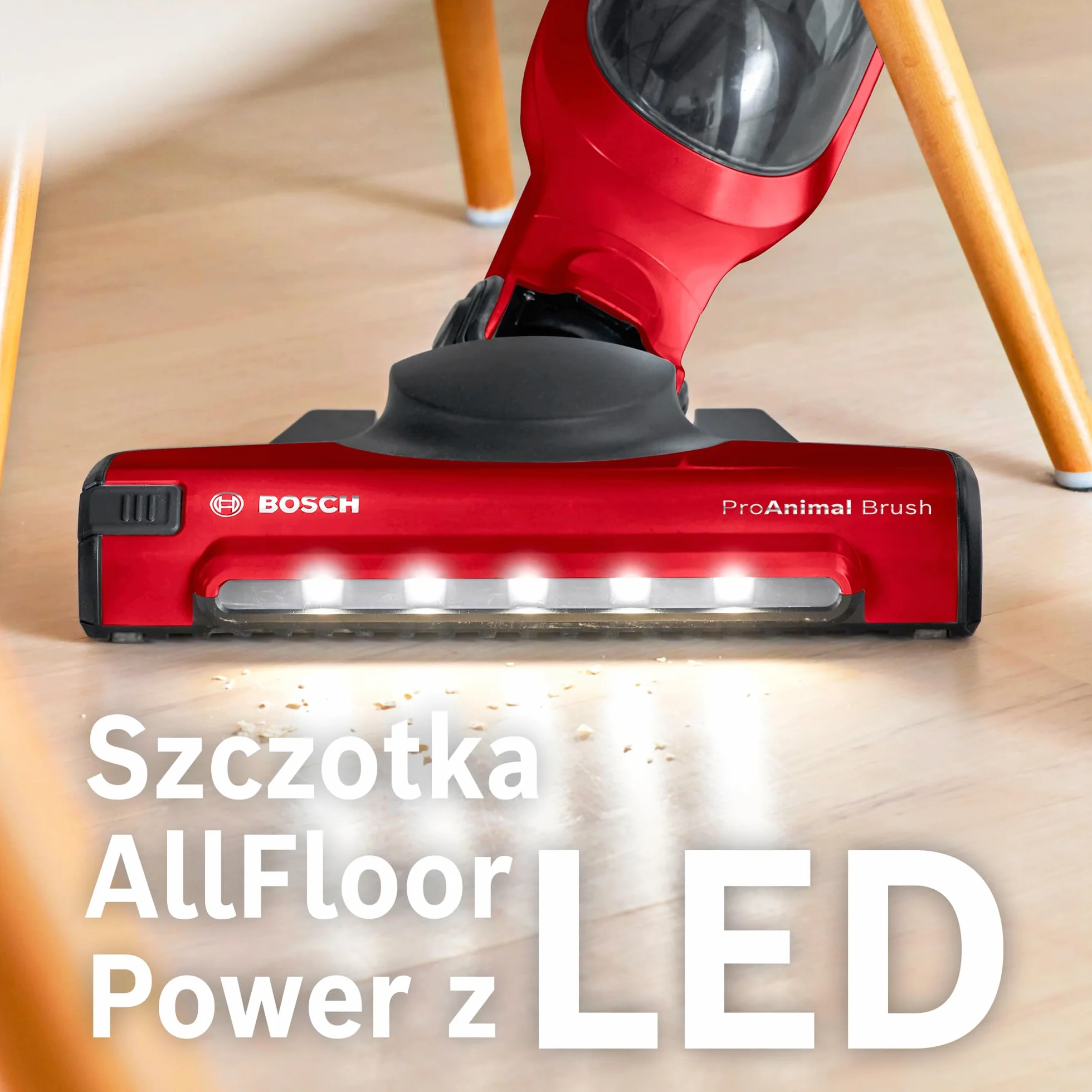 Bosch, Flexxo Gen2 Serie 4, ProAnimal, 28 Vmax, 2w1, bezprzewodowy, bezworkowy odkurzacz ręczny i pionowy, zintegrowane akcesoria dla właścicieli zwierząt, czerwony, BBH3ZOO28