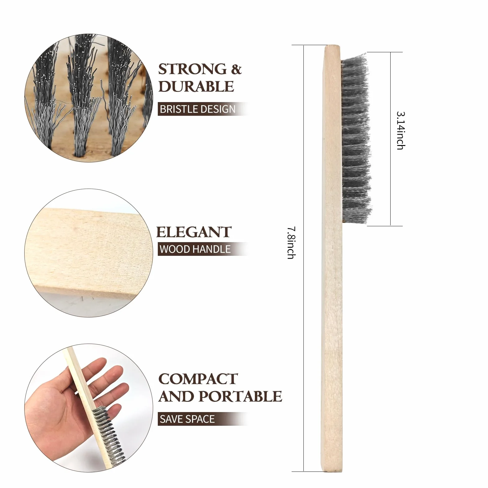 Zestaw szczotek drucianych, prosta szczotka, szczotka z drewnianym uchwytem, szczotki druciane ze stali nierdzewnej, platerowane miedzią / podobne do brązu, Clean Barbecue Grills, Remove Dirt