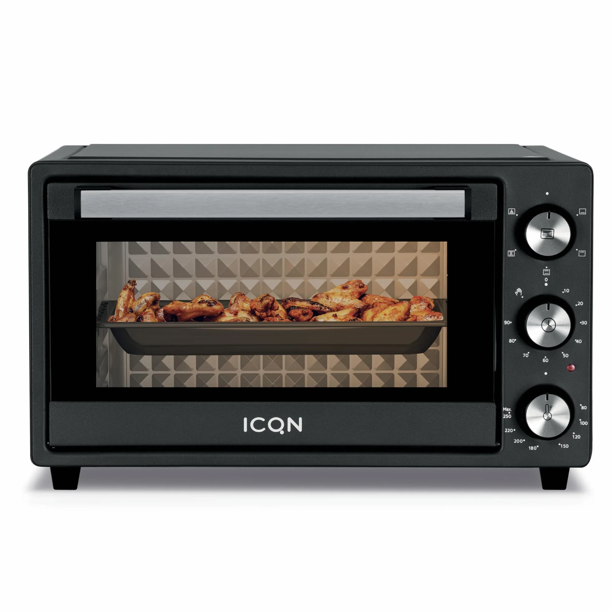 ICQN Mini piekarnik 20 l 1500 W grzanie górne/dolne z funkcją obracania ciepła 5 funkcji grillowania timer czarny