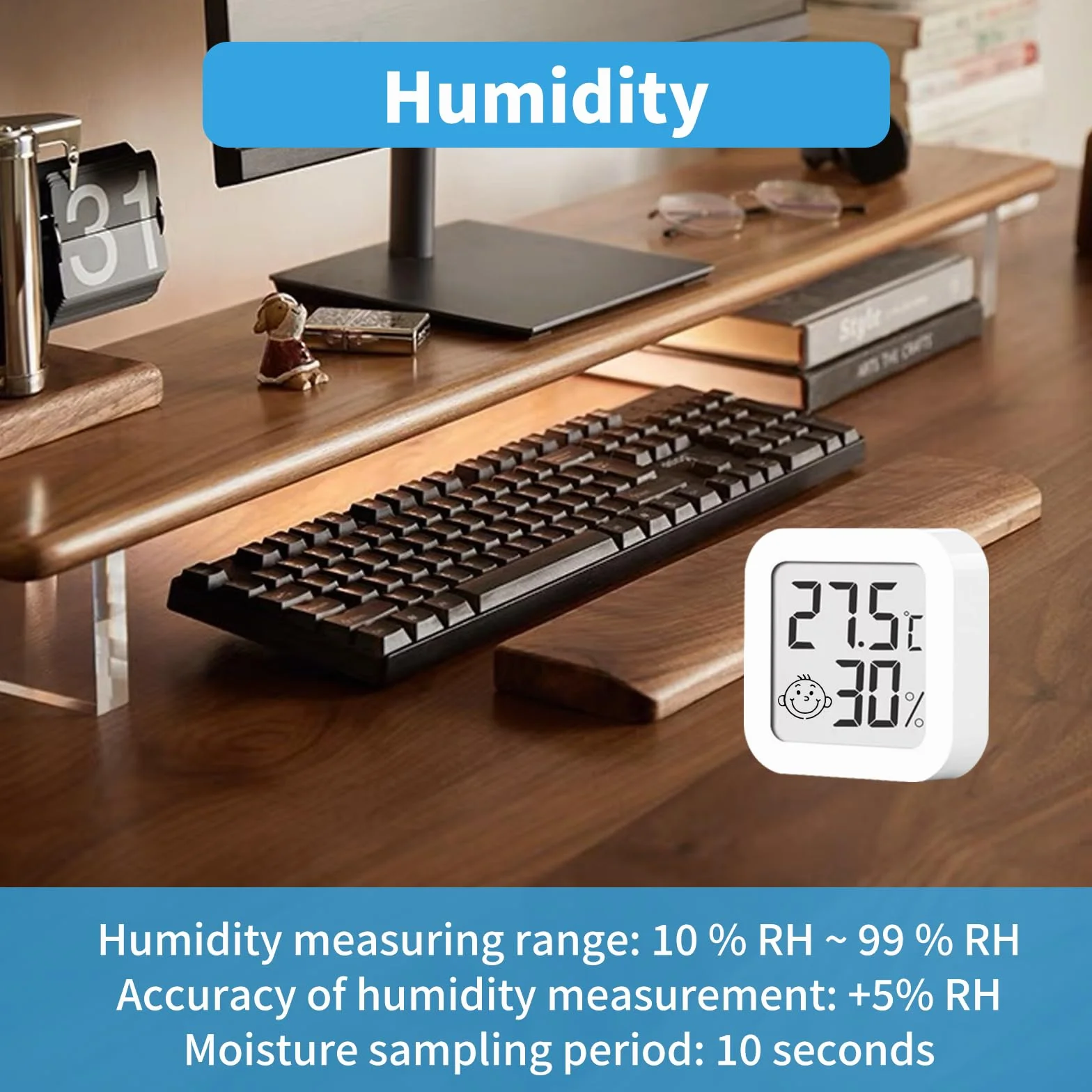 3 cyfrowe mini termometry z higrometrem, do wnętrz, z wskaźnikami uśmiechnięciem, do postawienia lub montażu na ścianie, salonu, biura (wilgotność i temperatura)