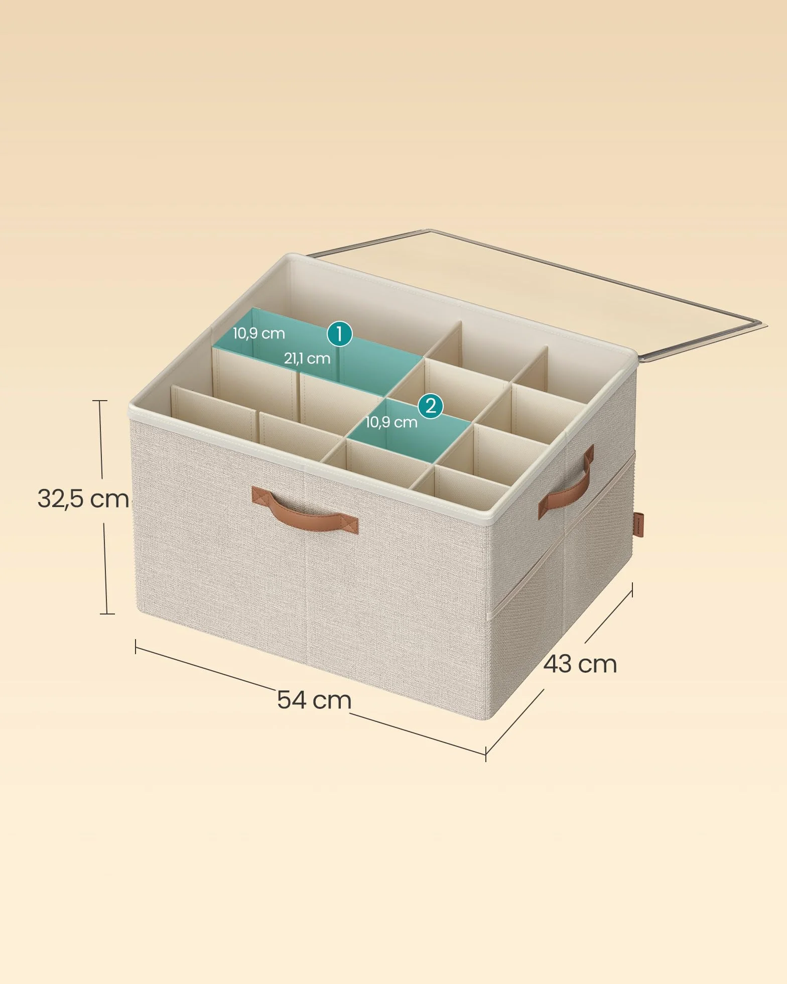 SONGMICS Organizer na buty, przechowywanie butów, na 16 par butów, pudełko na buty, uchwyty, oszczędność miejsca, do szafy, Cappuccino Beige LSP555K01