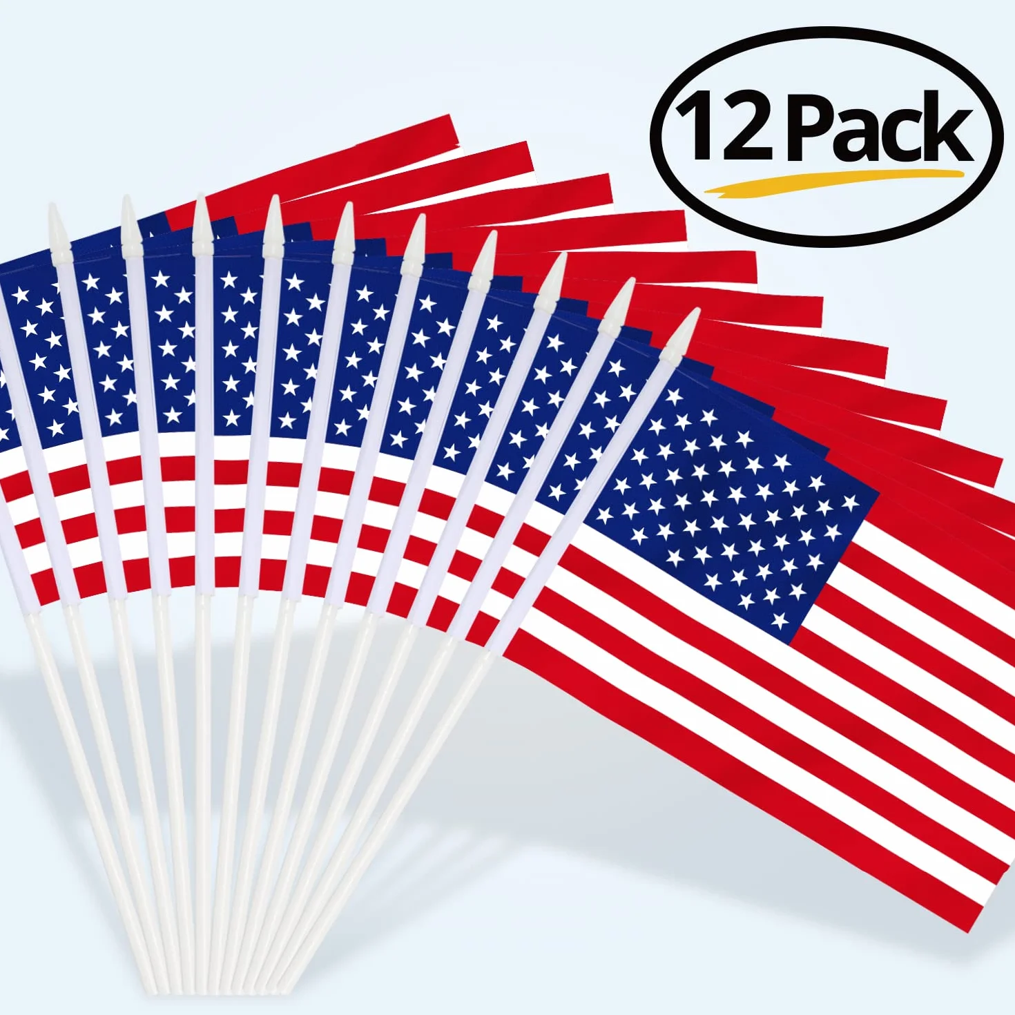 Anley American US 5x8 "HandHeld Mini Flag z 12" White Solid Pole - Flaga USA, żywy kolor i odporność na światło - Stany Zjednoczone Ręczne flagi 5 x 8 cali