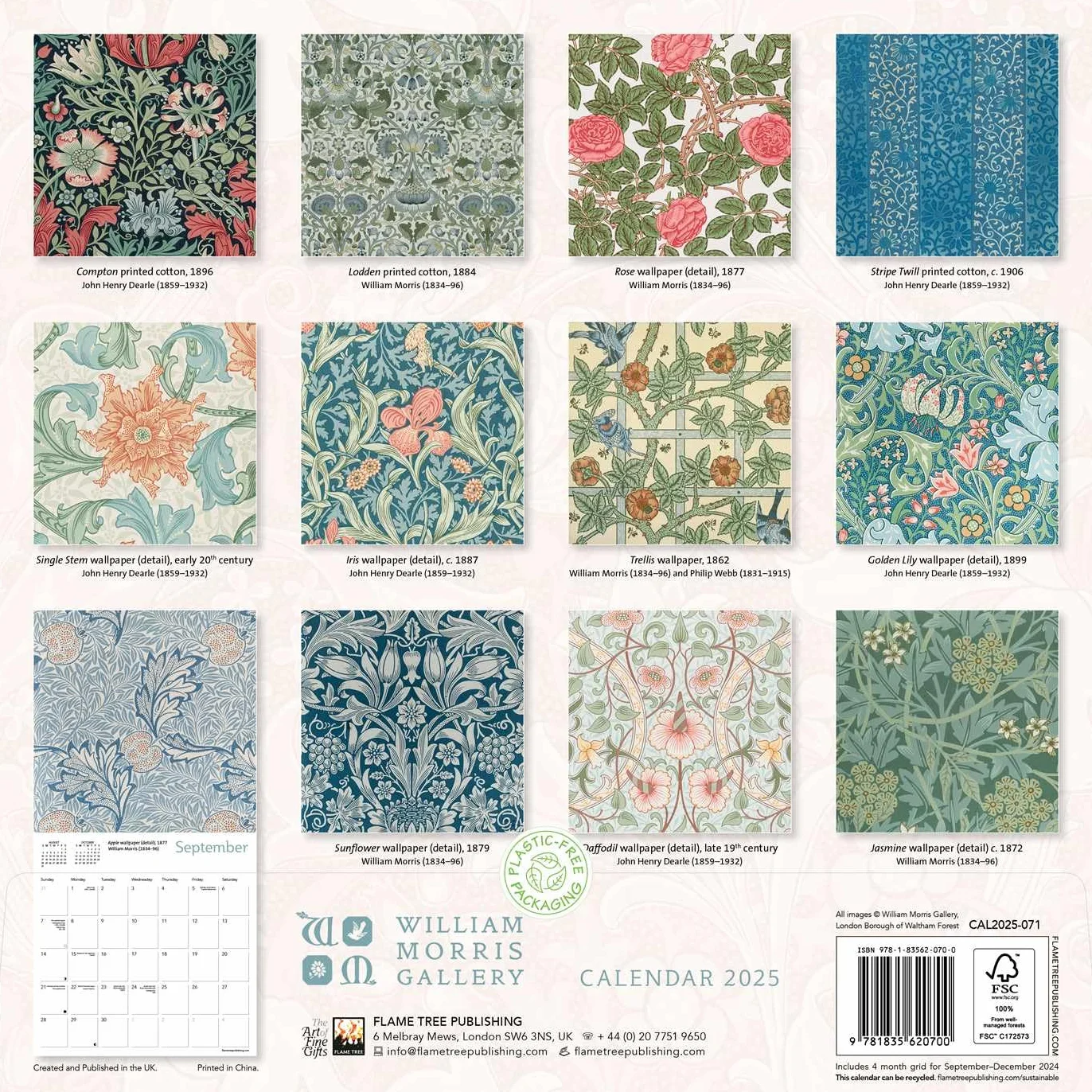 William Morris Gallery Wall Calendar 2025 (Art Calendar): Original Flame Tree Publishing-Kalender [Kalender]