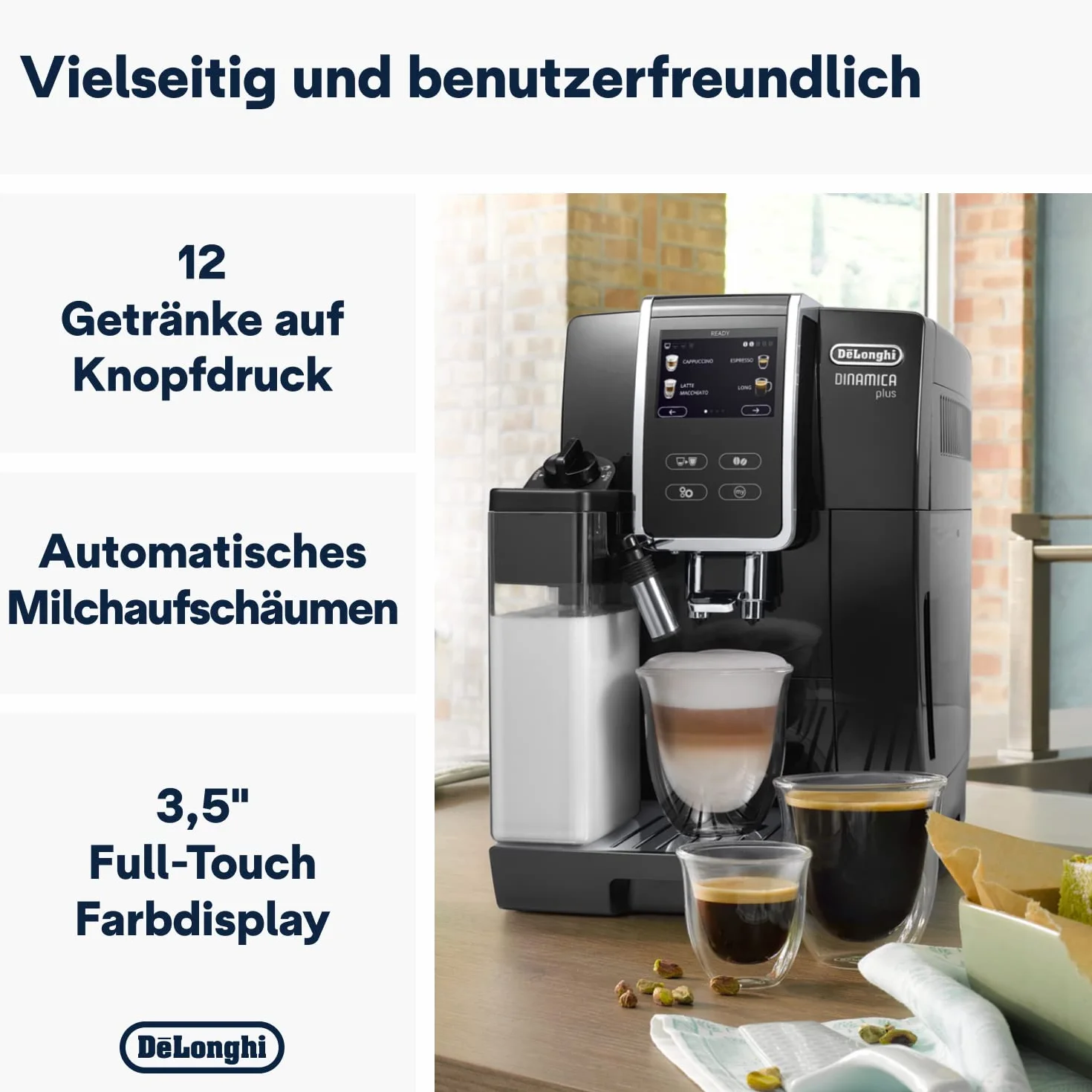 De'Longhi Dinamica Plus ECAM 370.70.B automatyczny ekspres do kawy LatteCrema, dotykowy wyświetlacz 3,5'' TFT, czarny