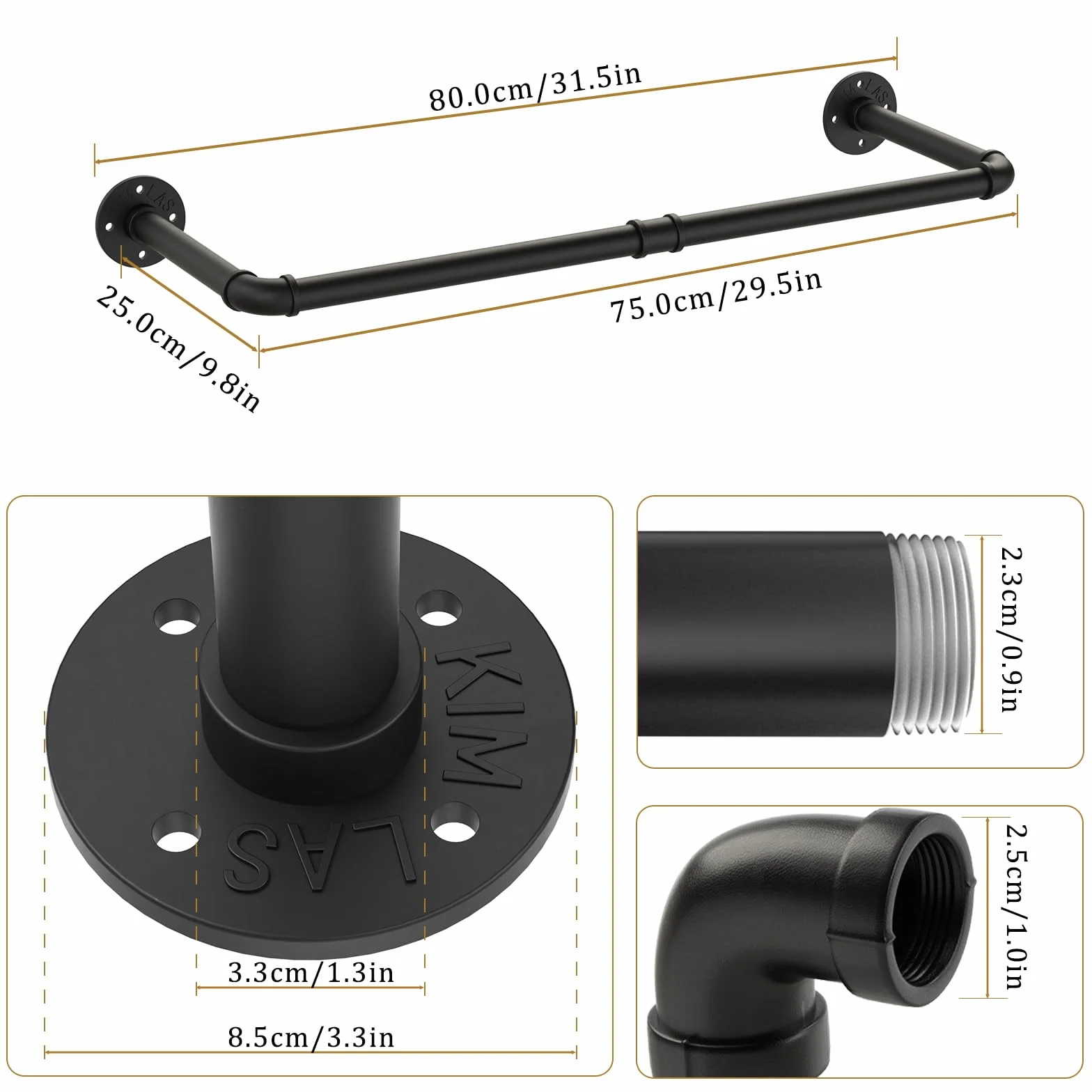 Przemysłowy Wieszak na Ubrania 80 cm Czarny 1-Pack